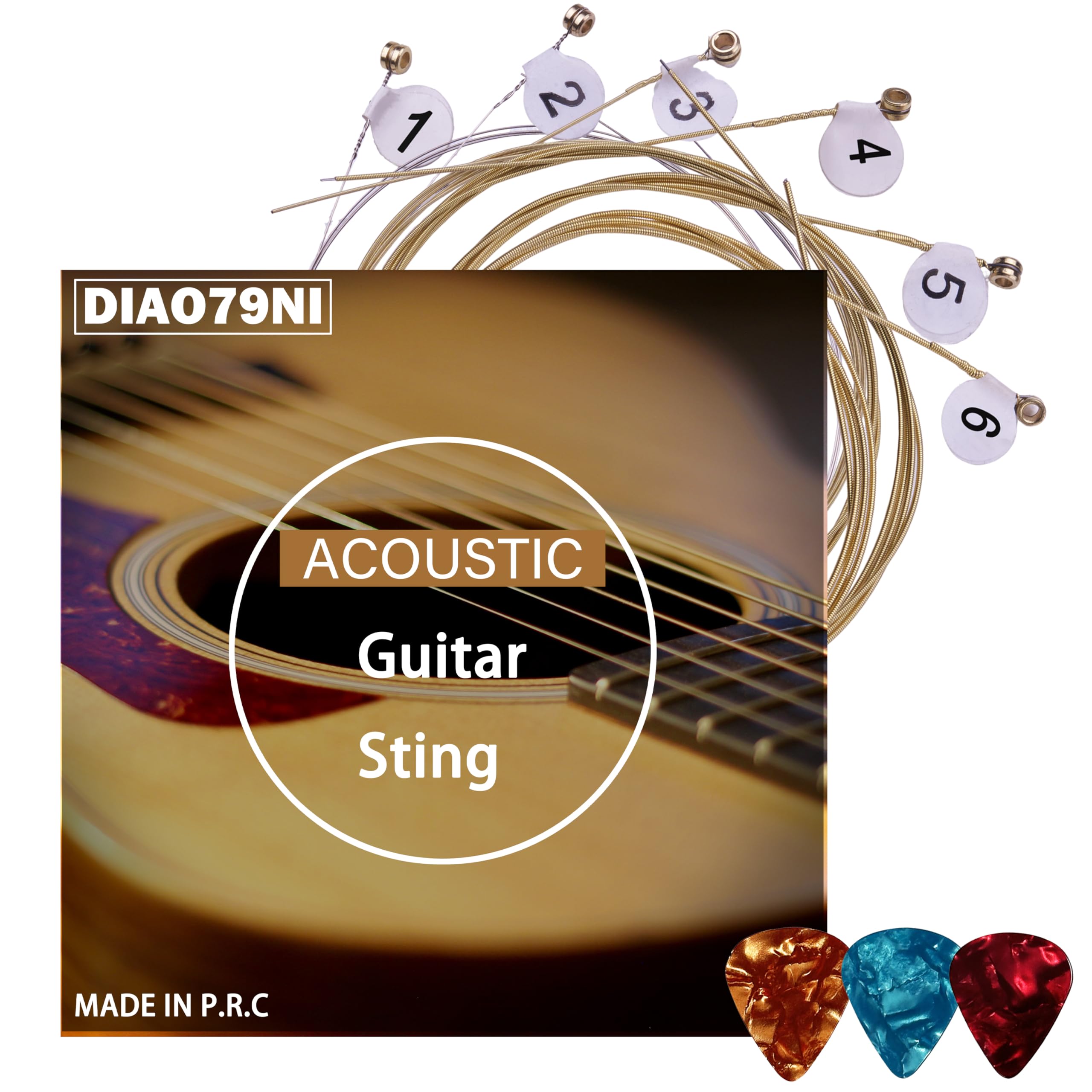 DIAO79NI 1-Pack Guitar Strings Acoustic Guitar - Brilliant Sound Quality Strings Made of Bronze for Acoustic Guitar (Brass)