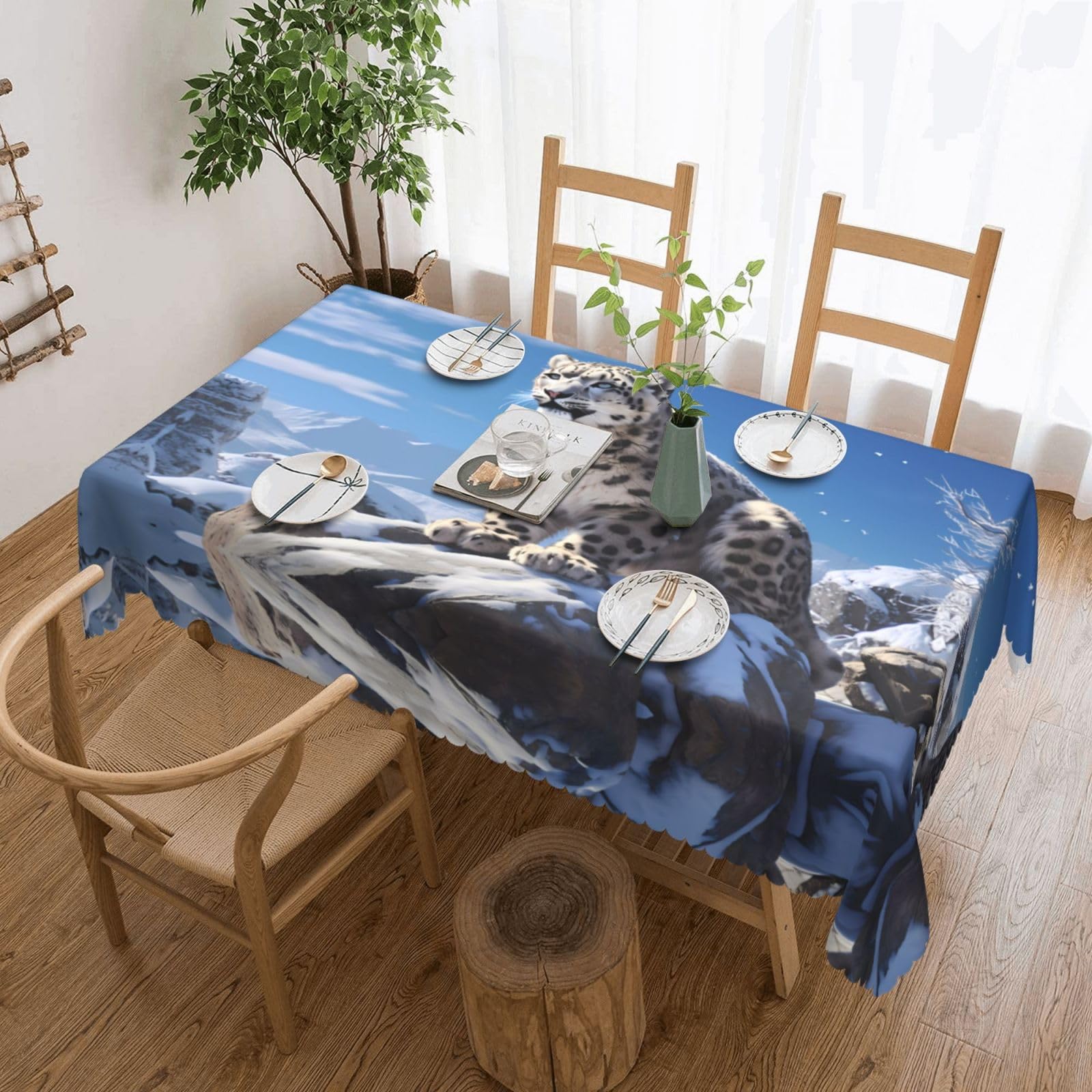 Nappe lavable léopard des neiges pour éliminer les corvées de nettoyage de table