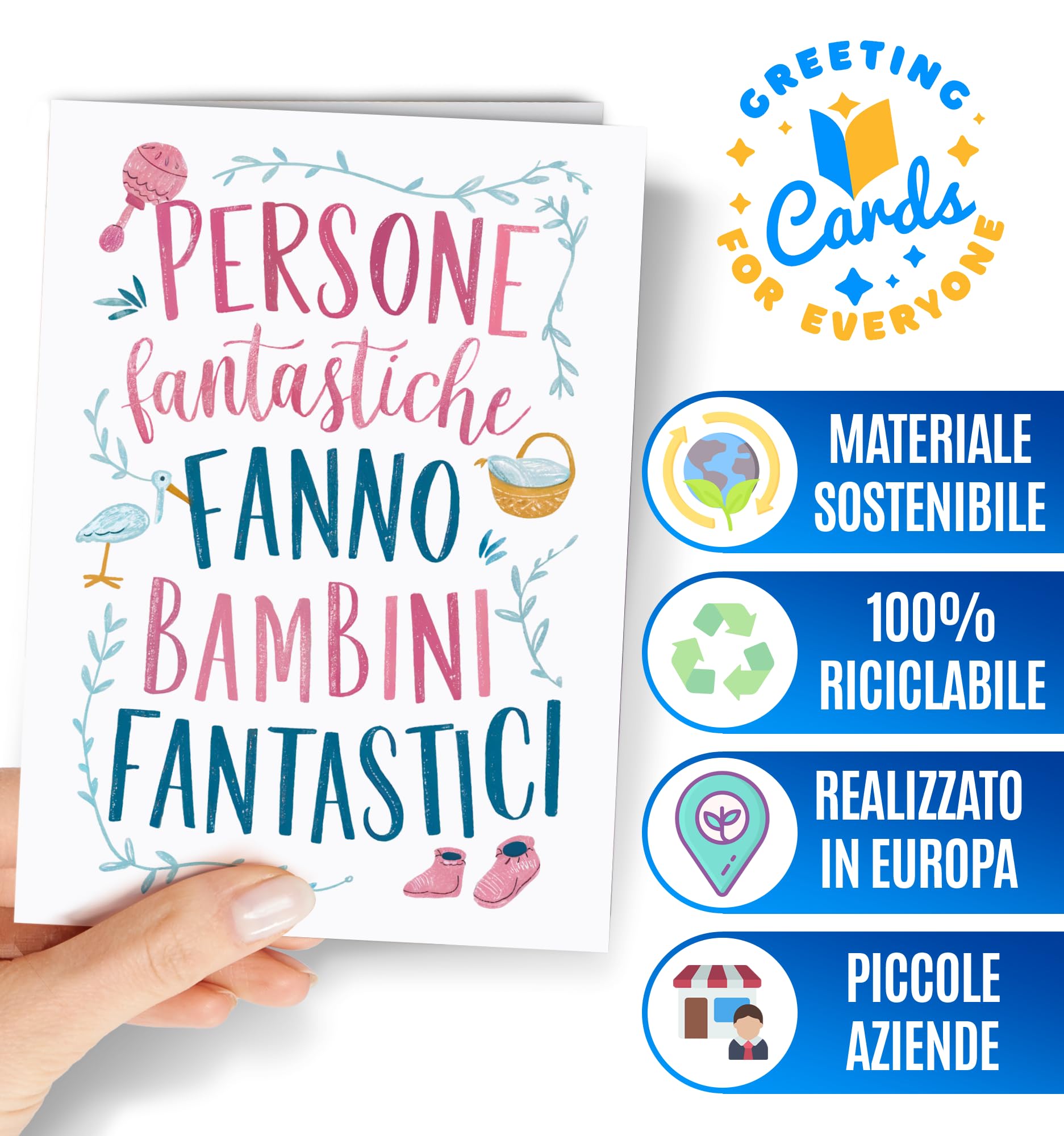 Biglietto di Auguri per Nascita Bimba Bimbo Battesimo Bambino Bambina Baby Shower EU 131