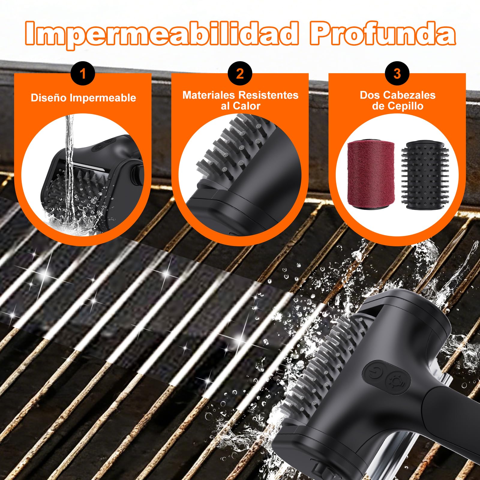 Cepillo Barbacoa,2 Velocidad (590 RPM, 1000 RPM) Incluye Dos Cabezales, Iluminación LED Cepillo Electrico Limpieza Hogar Recargable, Apto para Todo Tipo De Cepillos Eléctricos para Barbacoa (Negro)