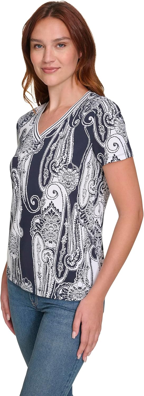 Nautica Womens Stripe V-Neck Short Sleeve T-Shirt - Image 3