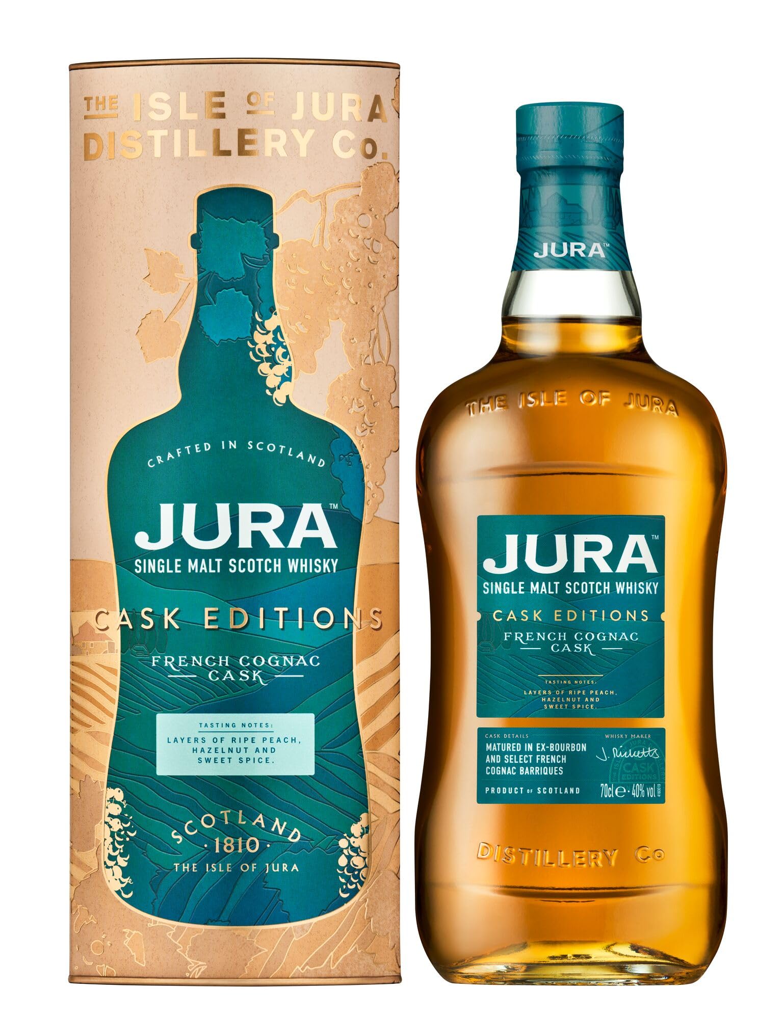 Jura French Cognac Cask Edition Single Malt Scotch Whisky | Fruity and Balanced 40% vol | More than a Whisky, made by a Scottish Island Community | A Fruity, Smooth and Spicy Single Malt (70cl)