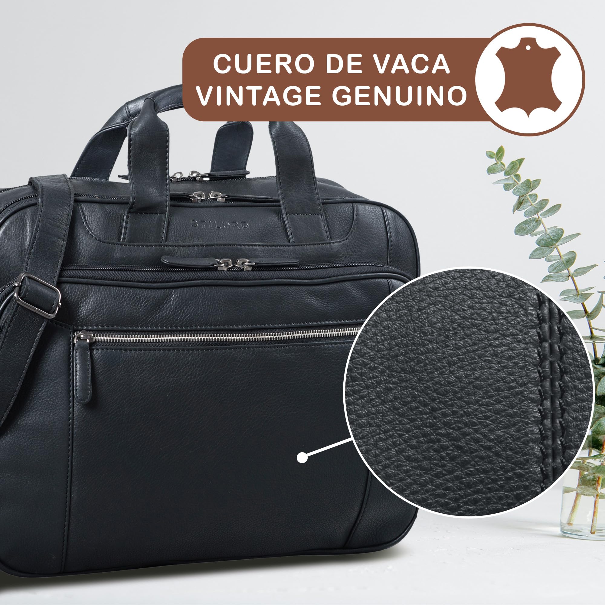 STILORD Maletín de Cuero para Hombre Cognac - Gran Bolso para Portátil de 15,6 Pulgadas - Bolso de Hombro Vintage de Cuero de Vaca Nelson