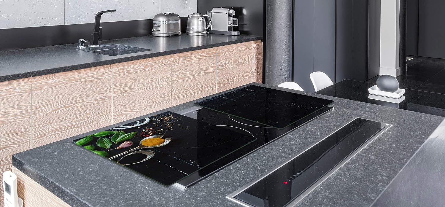HUGE TEMPERED GLASS COOKTOP COVER – Glass Cutting Board and Worktop Saver ; SINGLE: 80 x 52 cm (31,5” x 20,47”); DOUBLE: 40 x 52 cm (15,75” x 20,47”); A spice series DD03A