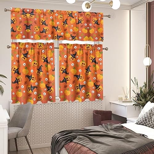 Miniatura 3 de Gomyblomy Aztec Geometric - Juego de cortinas opacas para cocina, elegantes cortinas + Fascia, juego de 3 piezas, cortinas estilo tribal del