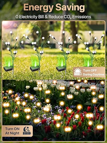 Miniatura 4 de ONTROAD Luces solares de jardín, 10 LED mejoradas, luces de luciérnaga alimentadas por energía solar, luces solares de baile de viento impermeables,