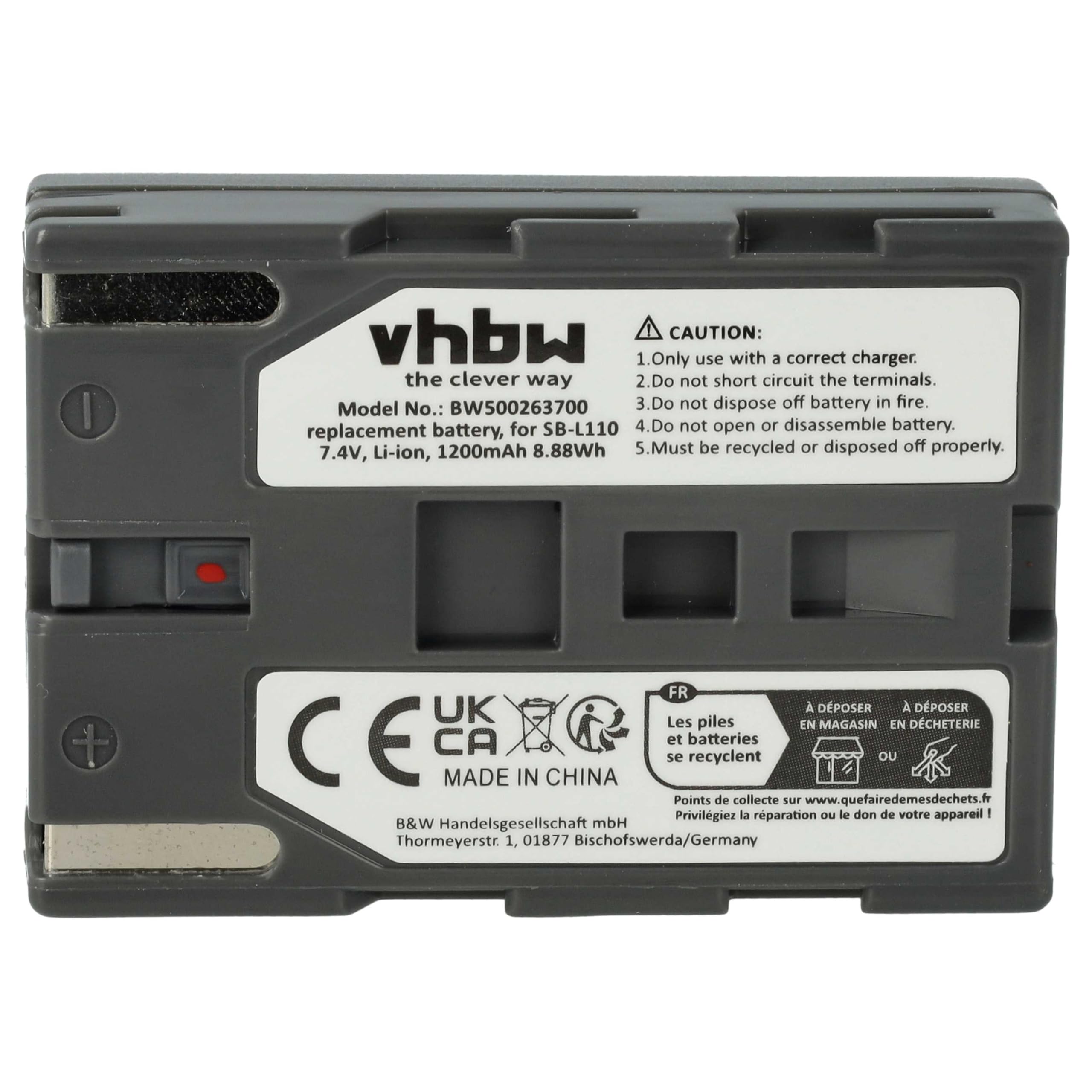 vhbw batteria sostituisce Samsung SB-LS70AB, SB-L110, SB-L70R, SB-L70, SB-L70A, BB13-SS014 per videocamera camcorder (1200mAh, 7,4V, Li-Ion)