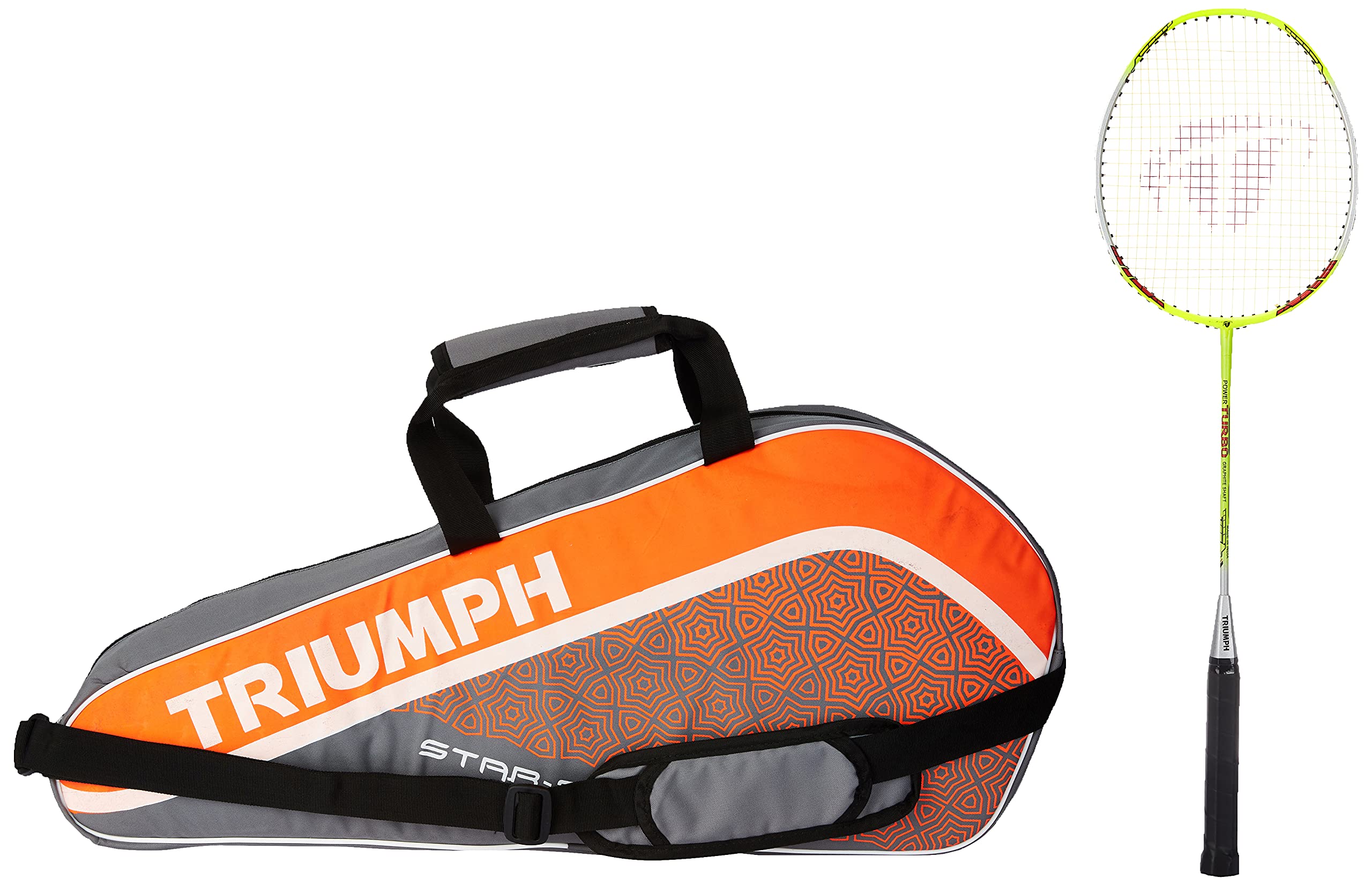 Triumph Turbo Graphite Composite Light Weight Strung Badminton Racket with Star-3R Single Compartment Badminton Bag Red-picture-23