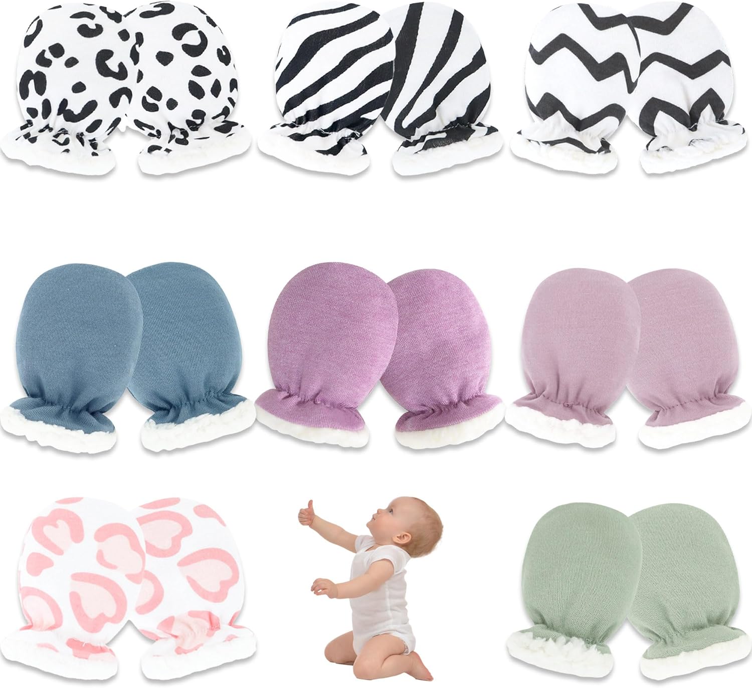 Muslin Baby Mittens for Newborn Boys and Girls No Scratch 0-6 months 100% Cotton Elastic Wrist Soft Breathable Gloves