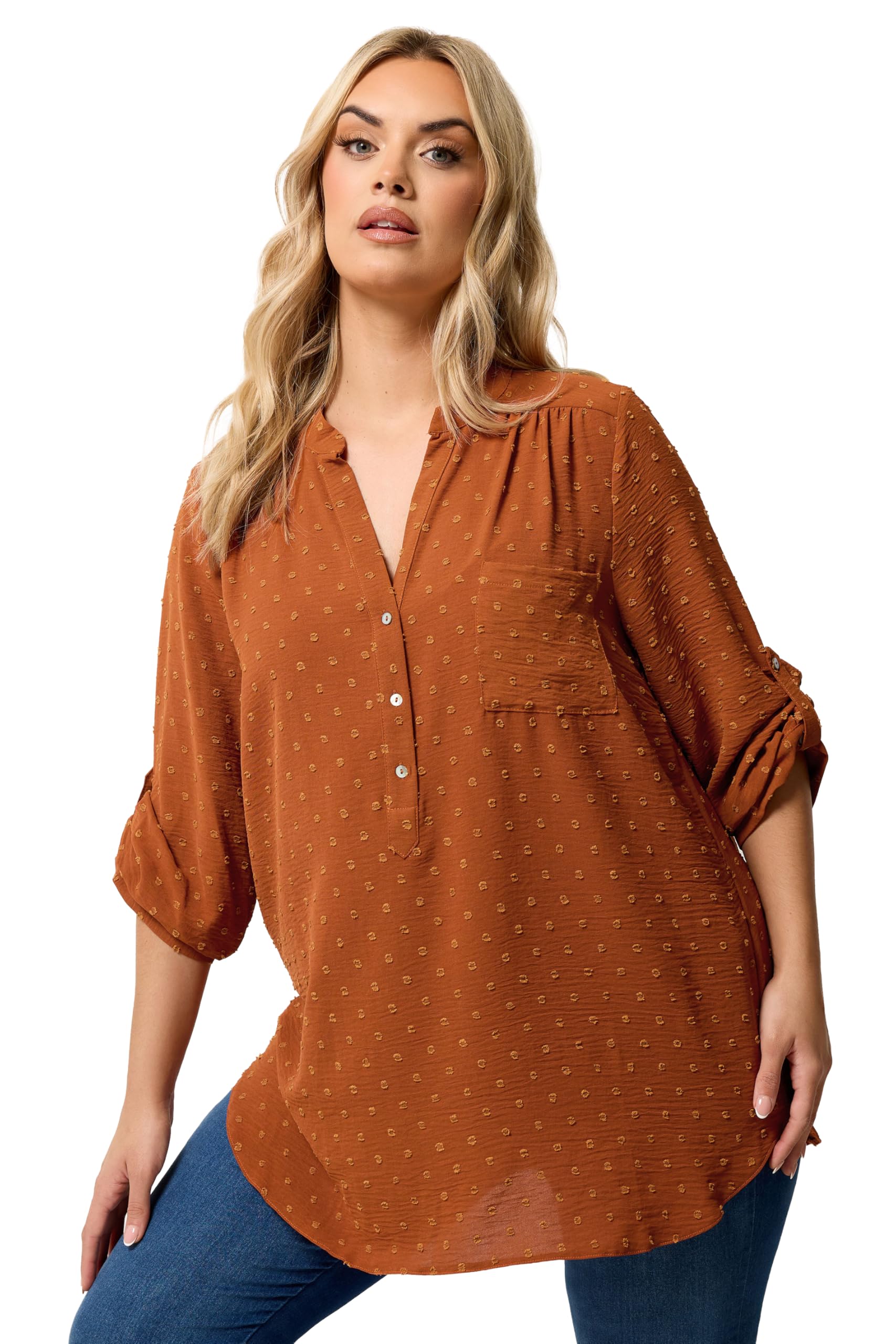 Yours Women's Burnt Orange Curve Rust Orange Dobby Shirt - Plus Size Curve