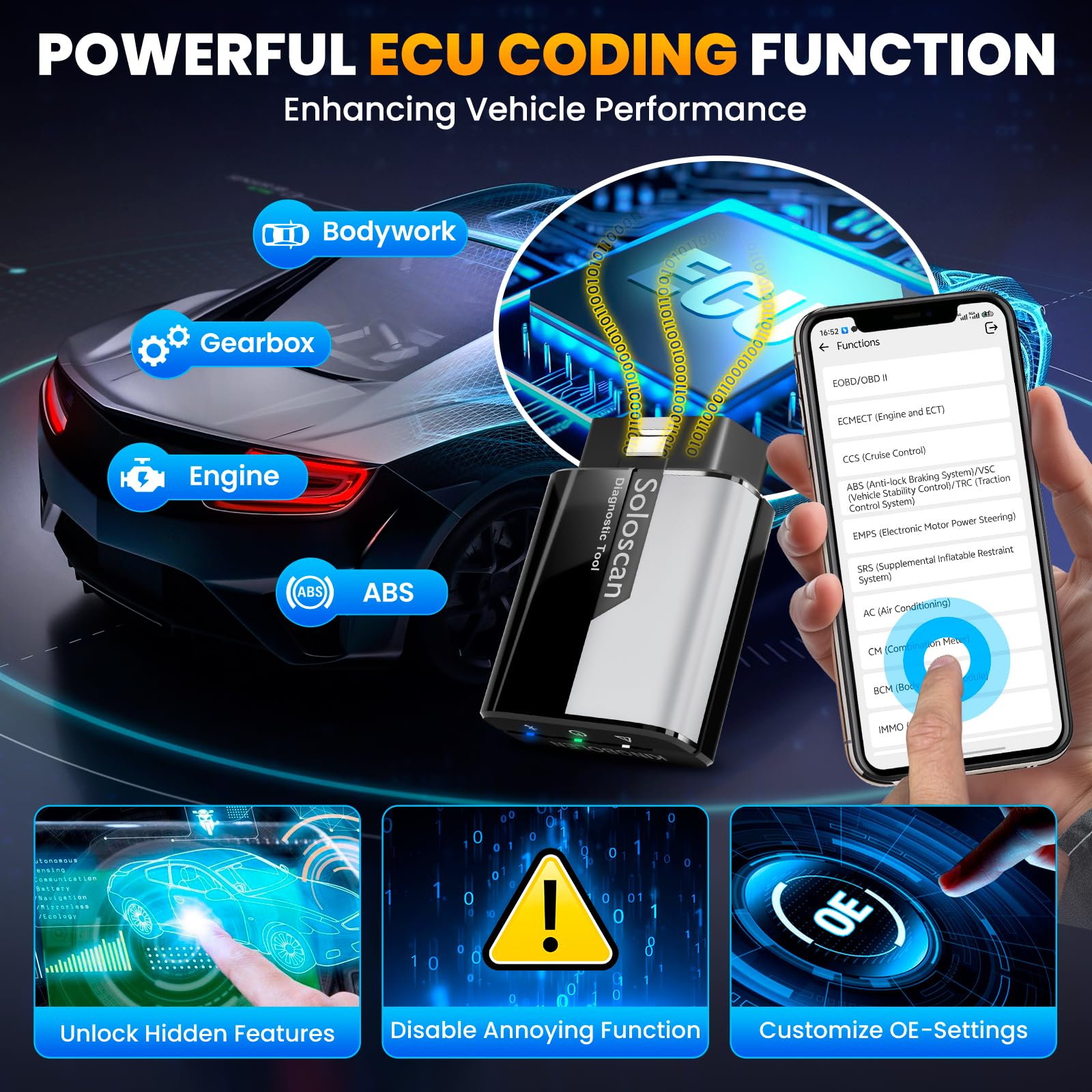 KINGBOLEN Soloscan OBD2 Diagnosis para Volkswagen/Audi/Skoda/Seat/Bentley/Bugatti/Lamborghini, Bluetooth Diagnosis Coche,Diagnóstico de Todos los Sistemas, 50+ Servicios, Actualizaciones gratuitas
