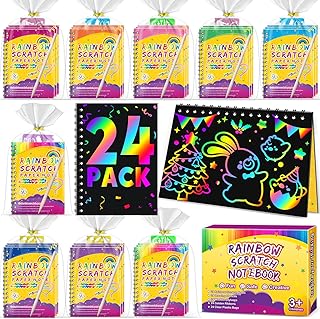 Party Favors for Kids 4-8-12: 24 Pack Scratch Rainbow Art Crafts Notebook, Coloring Book Goodie Bags Stuffers Kit, Bulk Birthday Gift Classroom Prizes Girl Boy Toddler