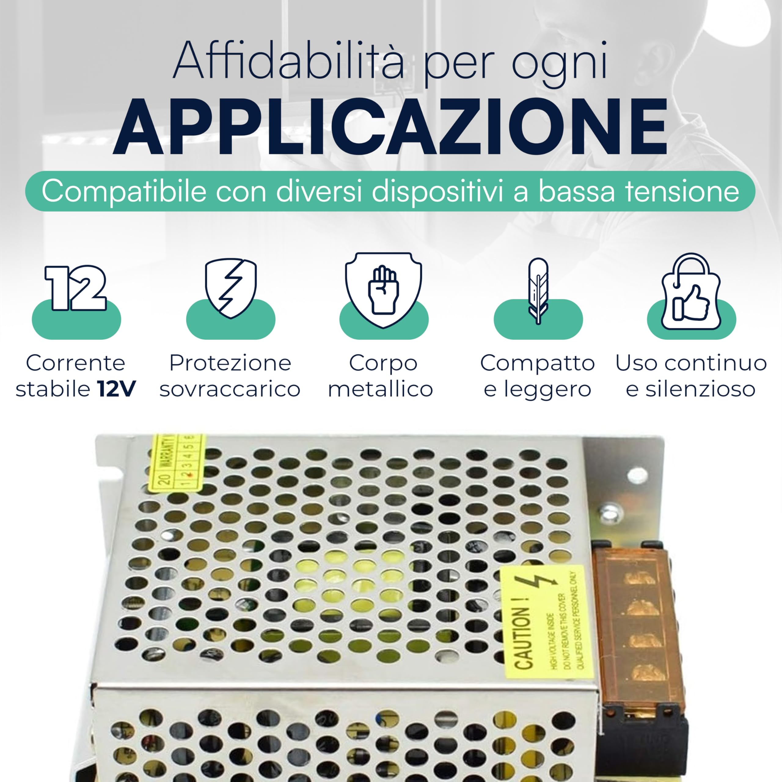 TEMPO DI SALDI Trasformatore 220V 12V 60 W con Corpo in Metallo 11x8x4 cm, Alimentatore 12v 5A Stabilizzato, per Alimentatore Striscia LED, Telecamere a circuito chiuso, Router e altri dispositivi