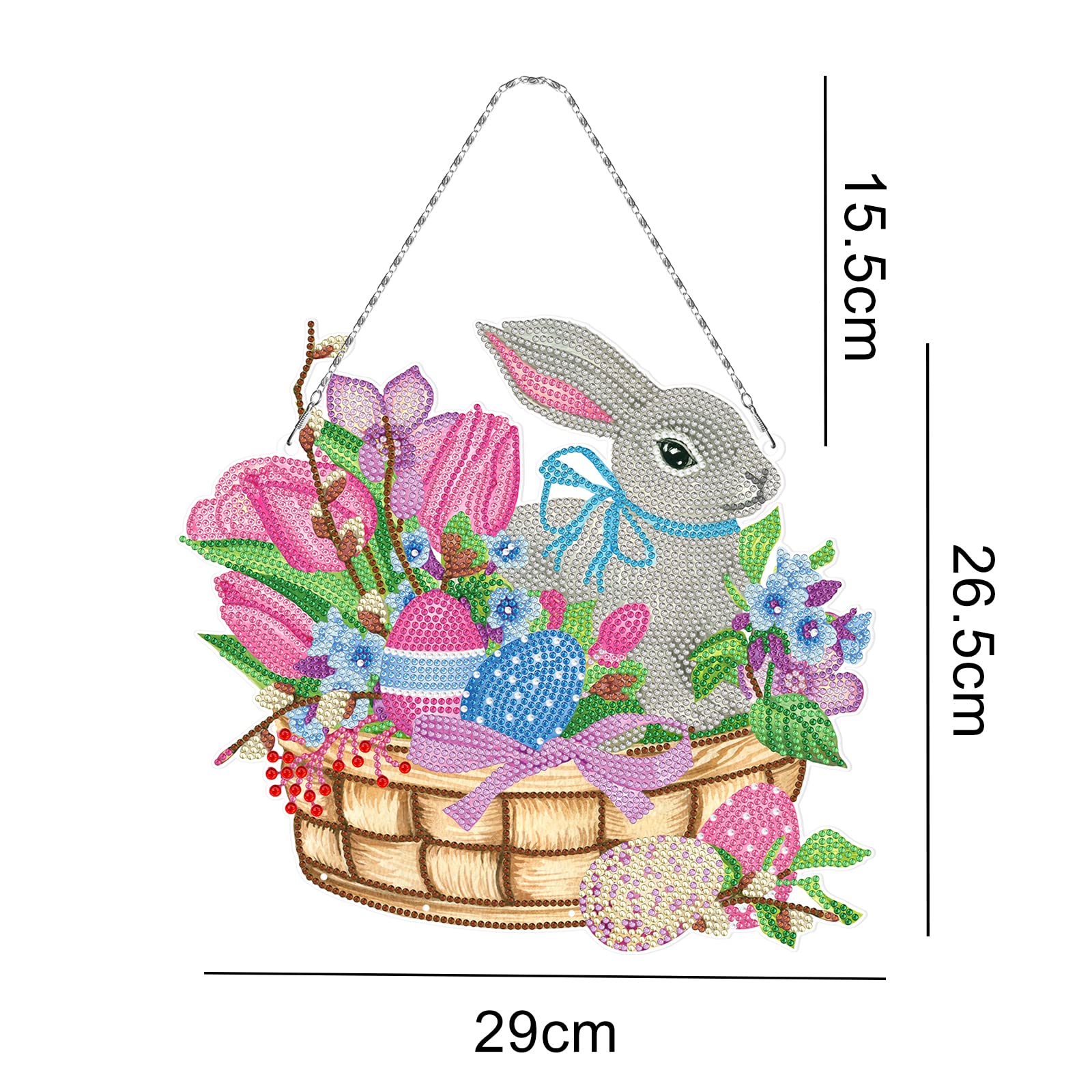 ZOYIEP 5D Easter Diamond Painting Kit, Rabbit Easter Eggs DIY Pendant with Hanging Chain, Wall Decoration (B) - Image 2