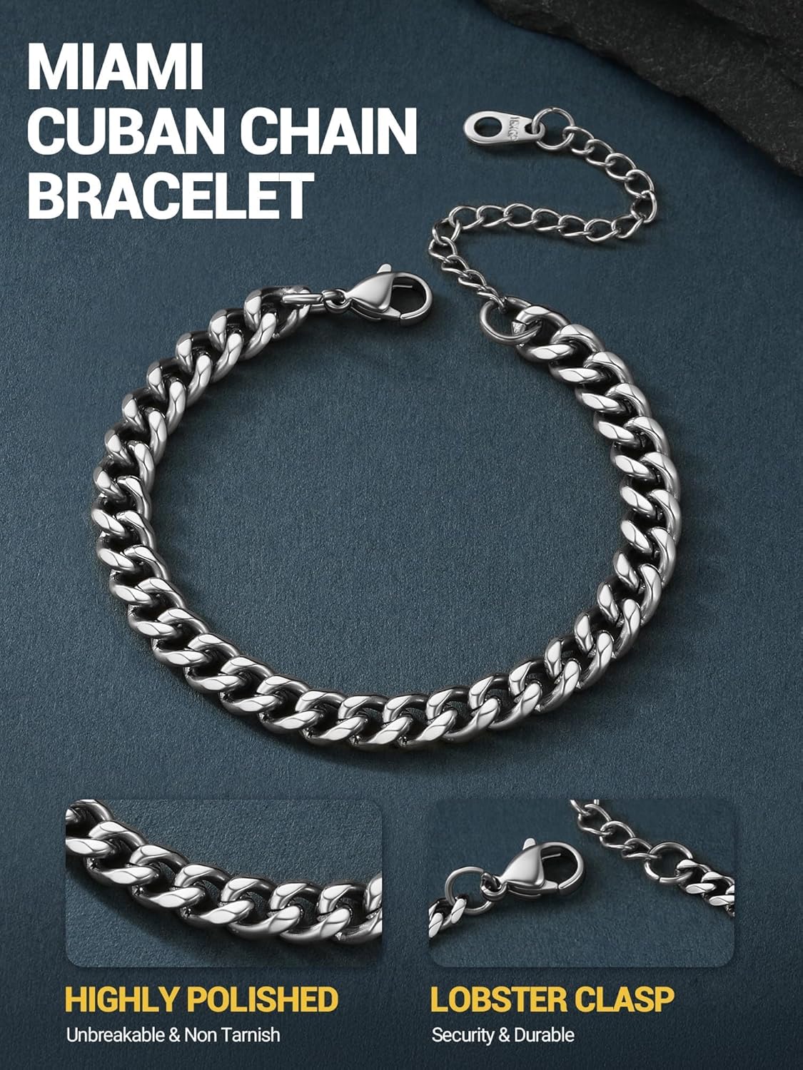 PROSTEEL 316L Stainless Steel Cuban Link Bracelets for Men, Gold/Black/Silver Tone, Hypoallergenic Jewelry, 7.5"/8.26", Come with Box - Image 4