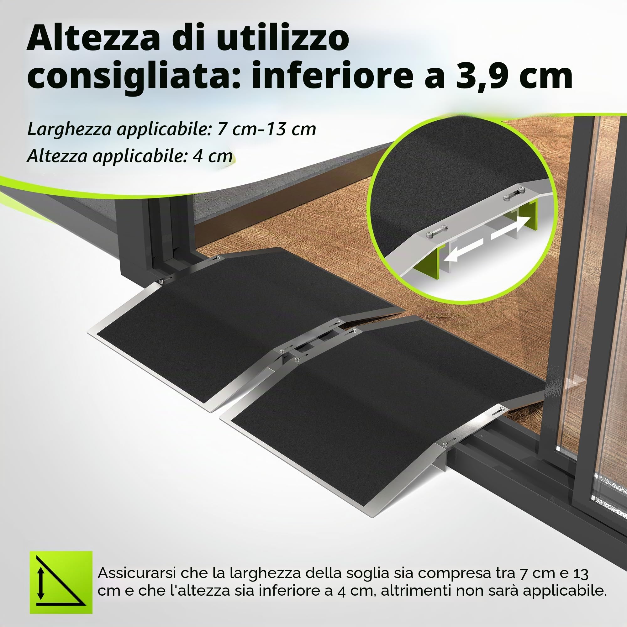 2 rampe per soglie a ponte in alluminio per porte, 30 cm di lunghezza x 4 cm di altezza, adatte a soglie larghe 7-13 cm, con barre regolabili, rampe antiscivolo per sedia a rotelle per casa