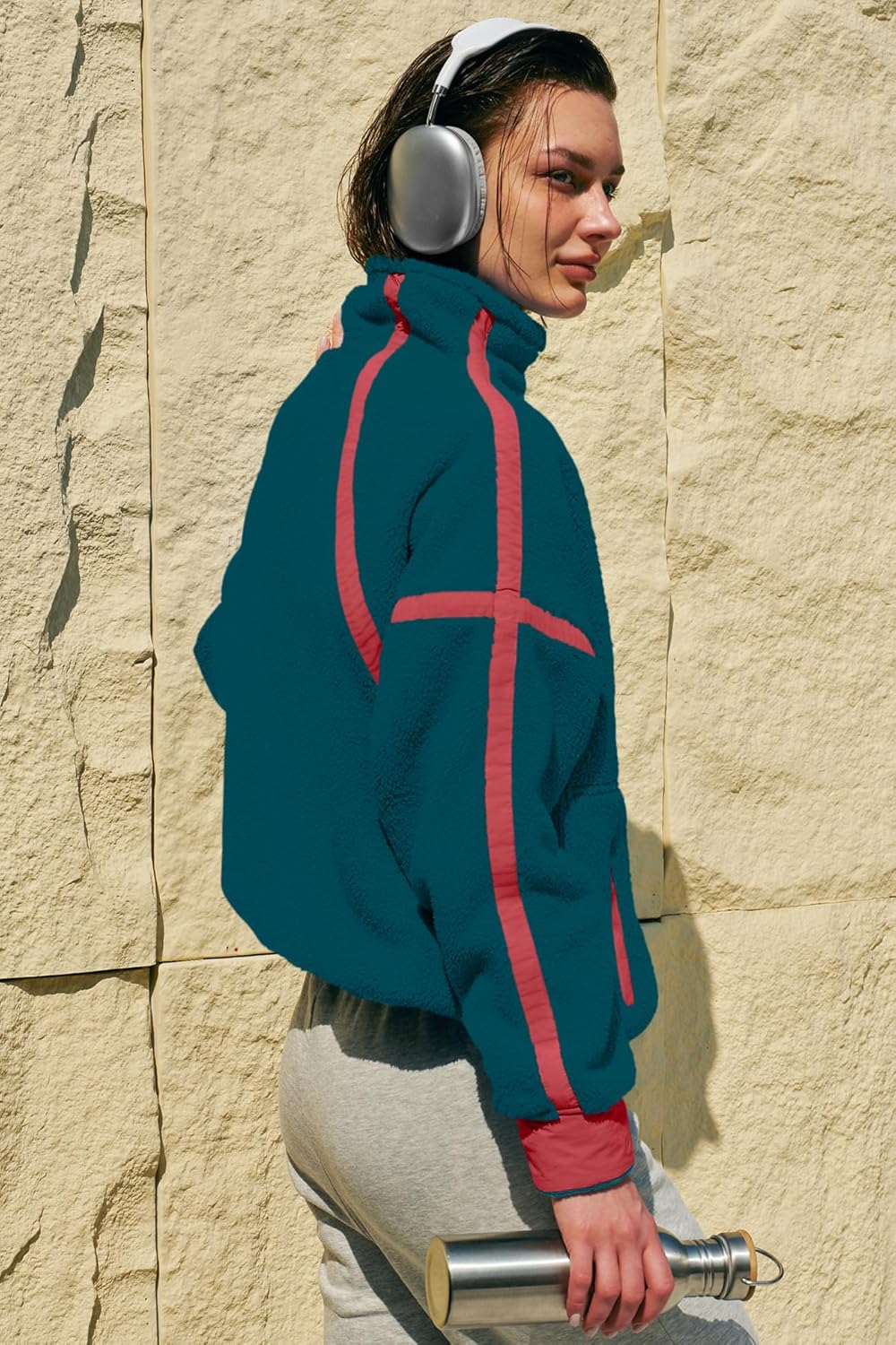 Panadila Womens Half Zip Sherpa Fleece Pullover Soft Oversized Sweatshirt with Pockets Warm Fuzzy Sweater - Image 5