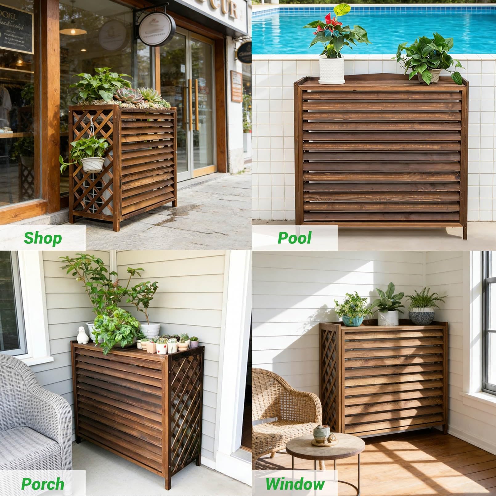 Copertura per Condizionatore Esterno in Legno Copri Condizionatore Da Esterno Legno Copri Pompa Di Calore Da Esterna Grande Anti-Corrosione Supporto per Piante Da Esterno per Giardino(120x57x100cm)