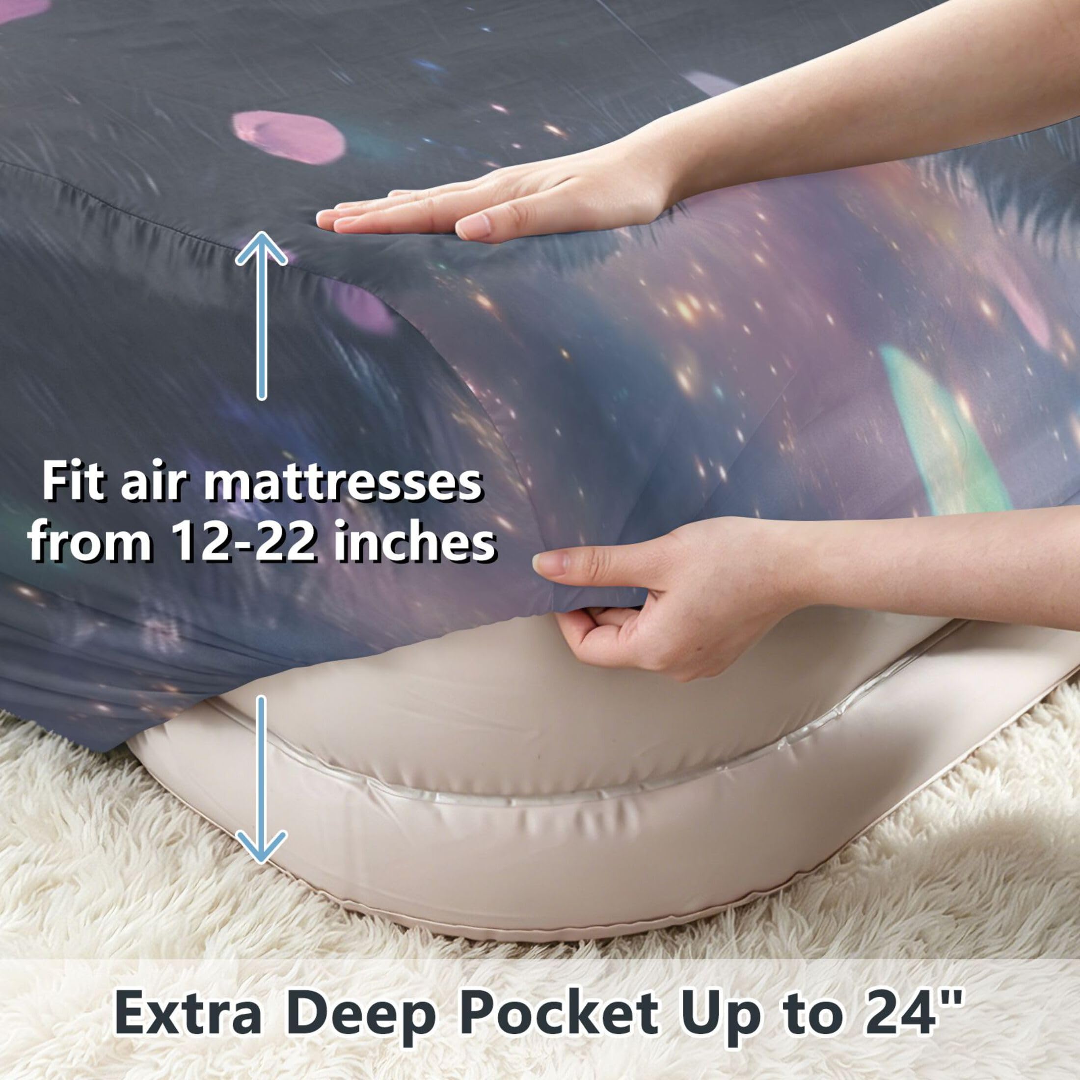 Galaxy Cat - Sábana bajera ajustable individual para colchón de aire, bolsillo extra profundo de 24 pulgadas, funda suave y transpirable con apertura de válvula de cremallera para cama de