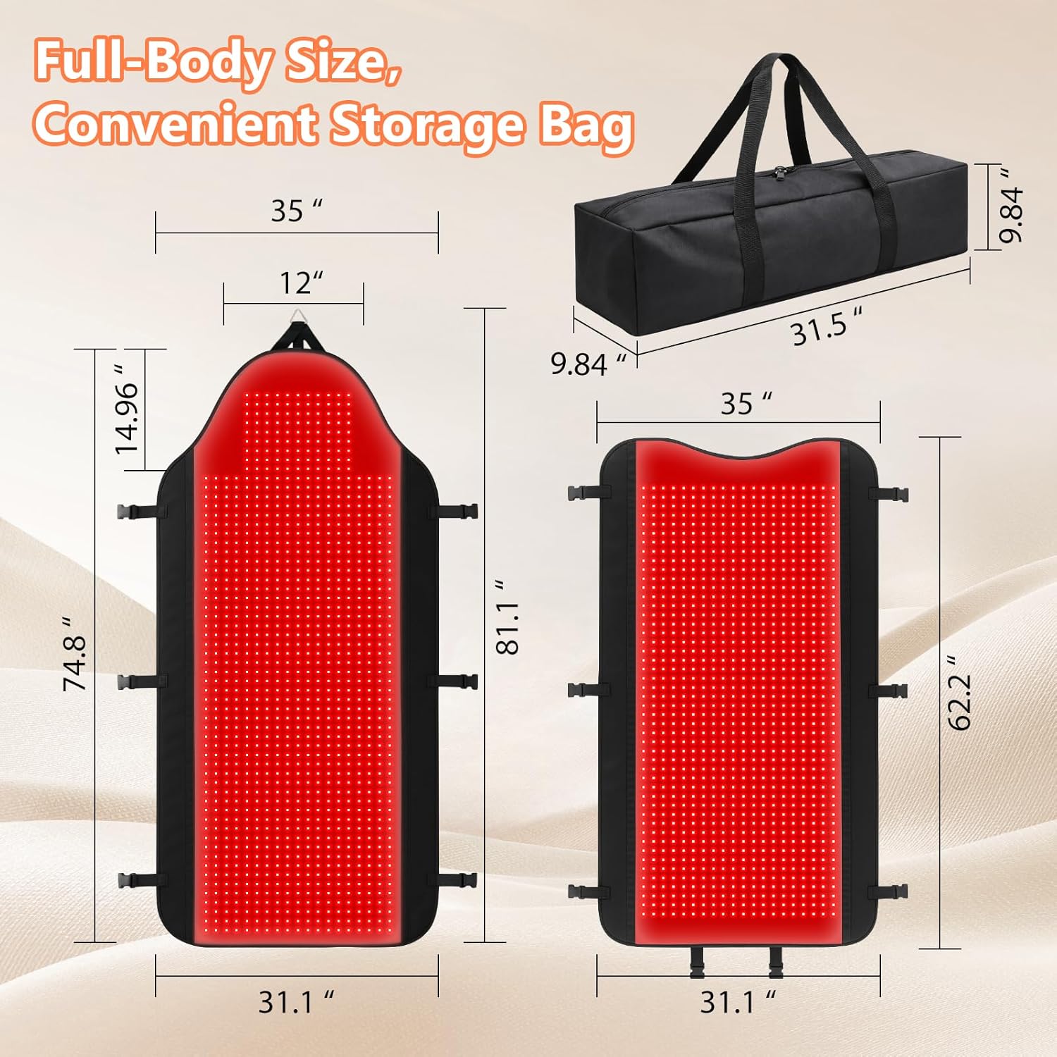 HomeCare 2026 Red Light Therapy for Body, 74.8" × 35" Full Body Red Light Therapy Mat with 2704 LEDs, 660nm & 850nm Dual Wavelength, TPU Material, Hangable, Timer & Adjustable Intensity - Image 2