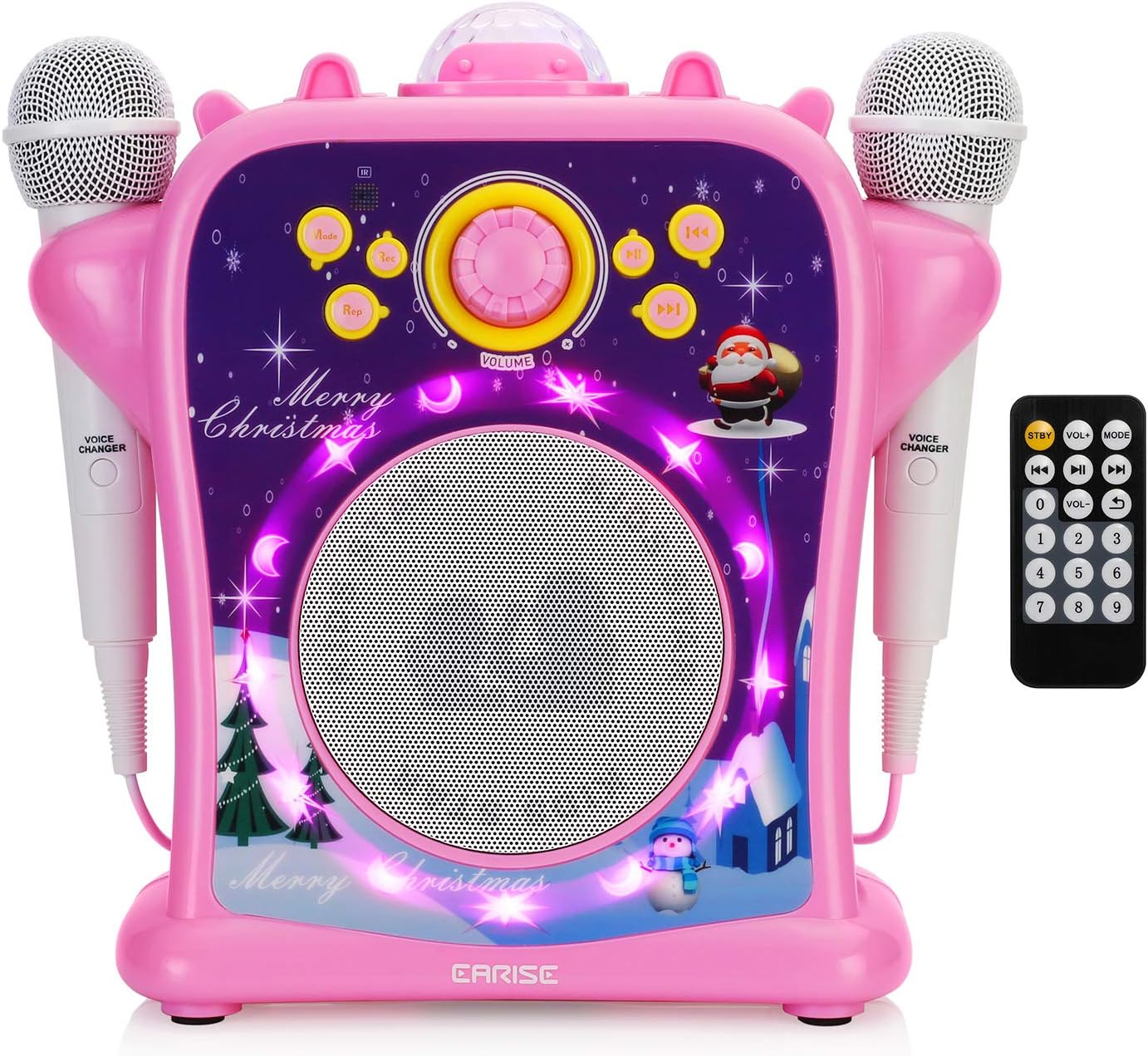 EARISE T29 Karaoke Machine for Kids Girls with Voice Changer, Portable PA Bluetooth Speaker Singing Machine with 2 Wired Microphones, LED Disco Lights, Recording, Supports USB/AUX