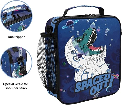 Miniatura 2 de ZOEO Lonchera de dinosaurio para niños, diseño de astronautas espaciales, hielera para niños, bolsa de almuerzo aislada, correa de hombro