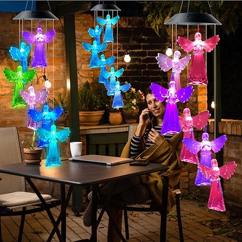 Miniatura 5 de Regalos para mujeres, campanillas de viento solares de ángel (7 colores cambiantes), regalos de ángel para