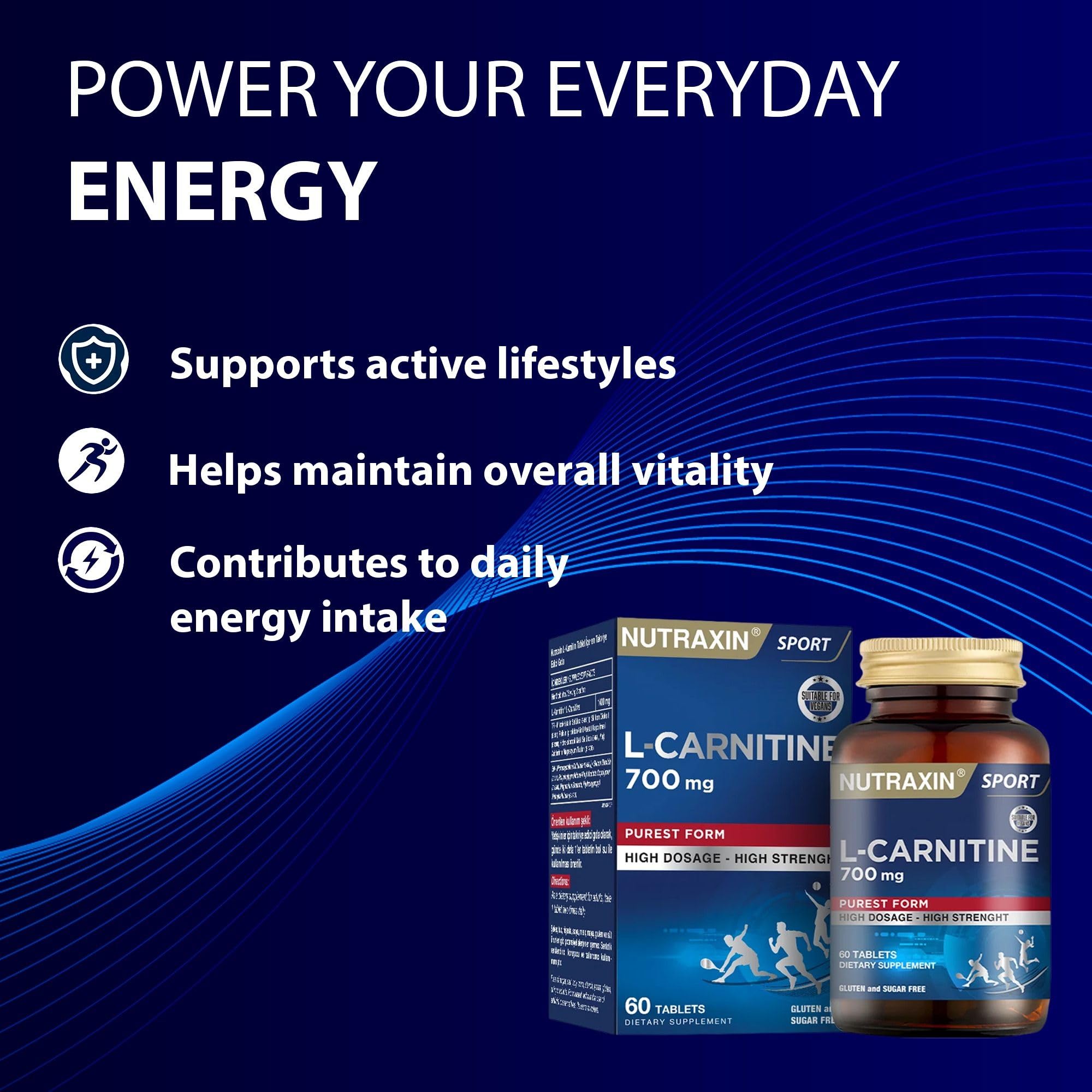 Nutraxin L-Carnitine 1400mg - 60 Tablets, 1 Month Supply