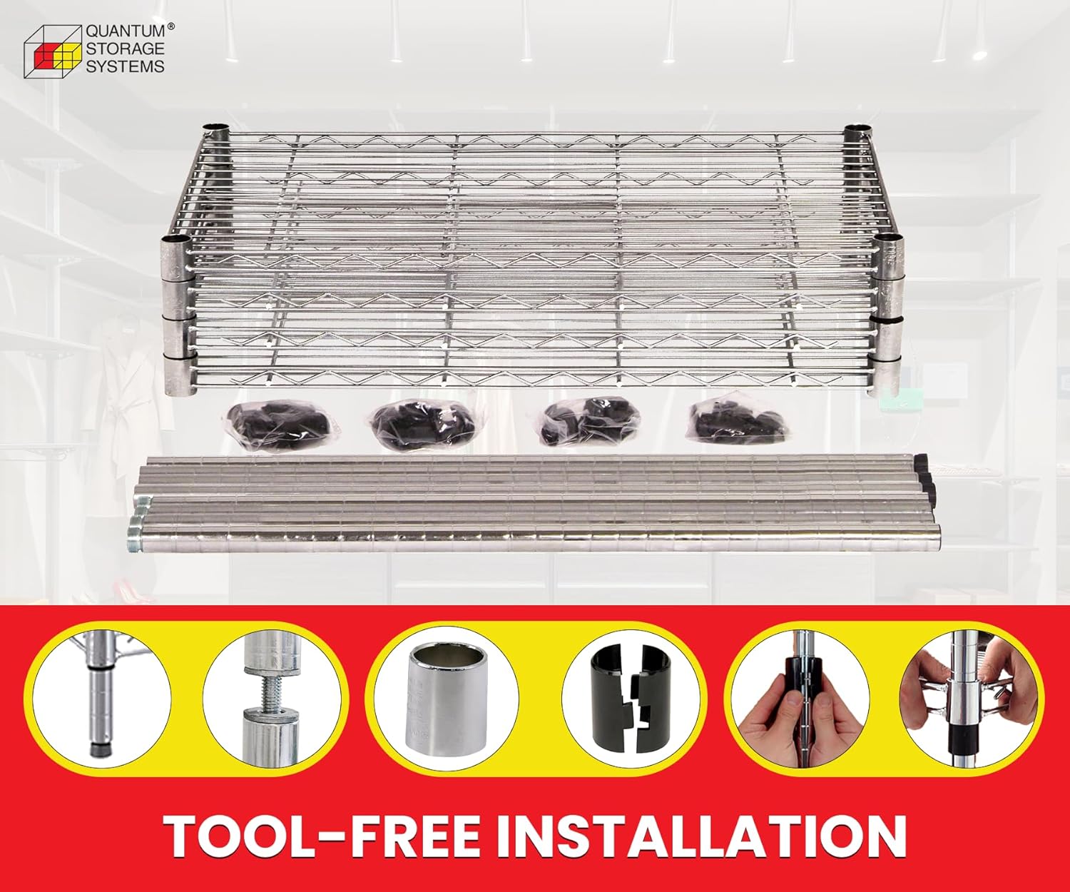 Quantum Storage Systems RWR72-1836LD Adjustable Wire Chrome 4 Shelves 72" H x 36" W x 18" D