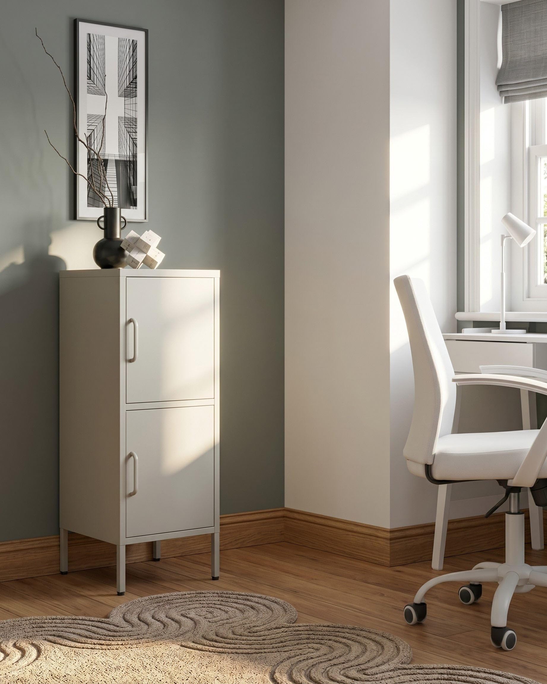 Aktenschrank mit 2 Türen 4 Ablagefächern Stahl Hellbeige Industrie Stil Huron