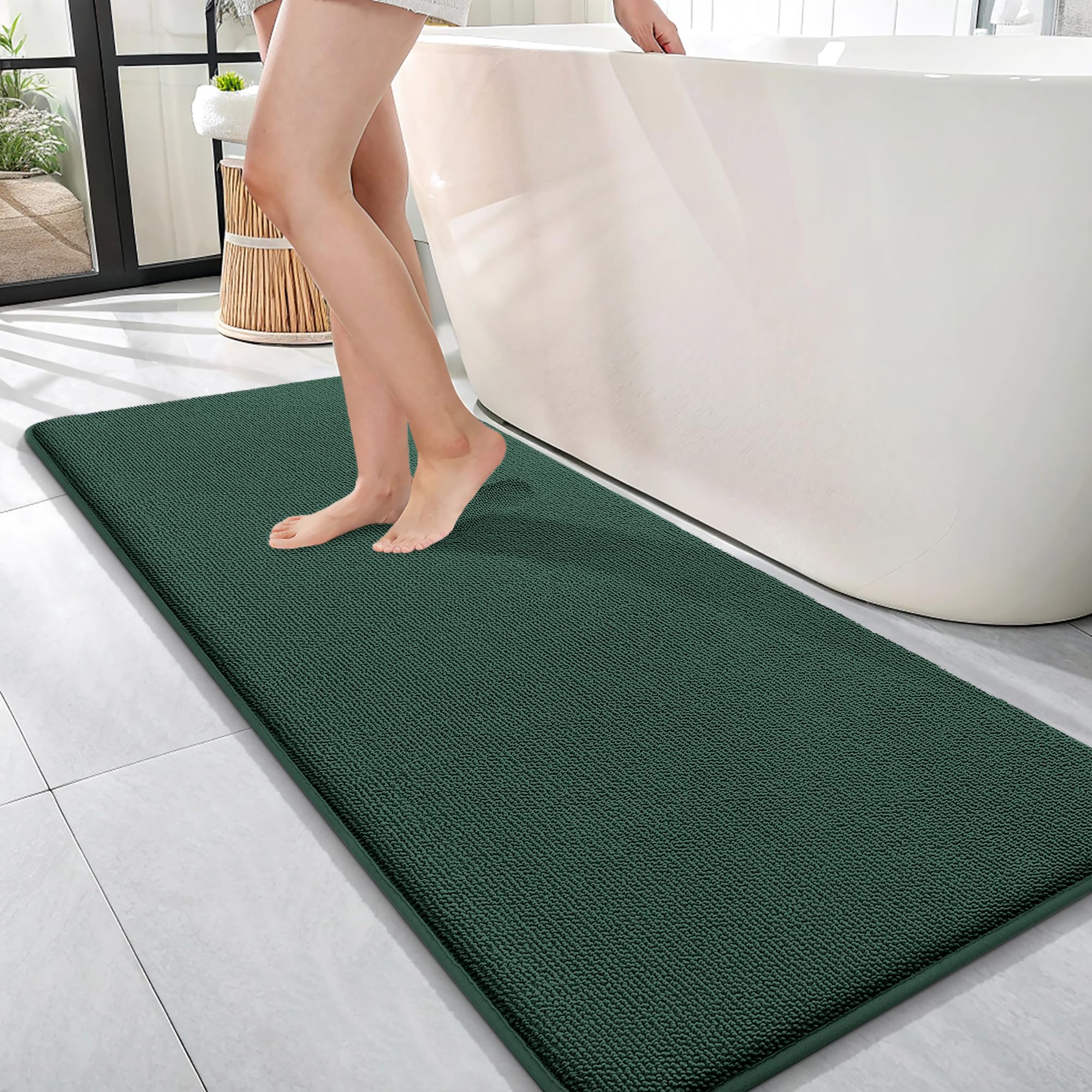OLANLY Memory Foam Bathroom Runner Rugs 47x17, Long Mats, Blackish Green