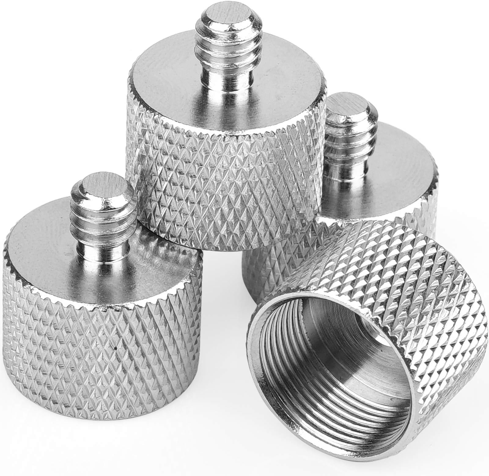 ChromLives Mic Stand Adapter, Microphone Screw Adapter 1/4''-20 to 5/8''-27 Male to Female Threaded Mic Adapter, for Camera Monitor, Microphone Stand, 4 Pack (sliver)