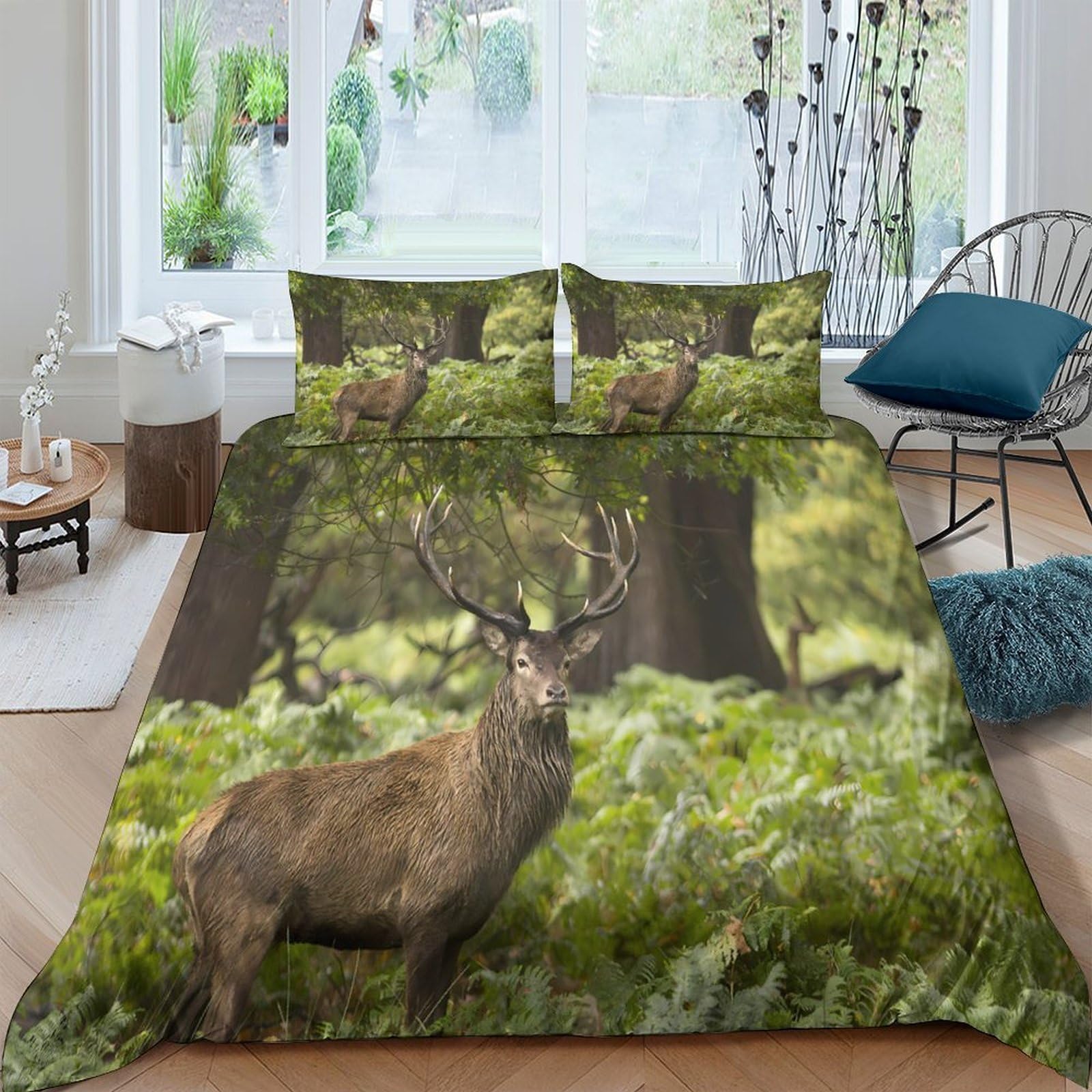 Ctjqhvkz Style-7 3D Printed Forest Deer Fitted Sheet Microfiber Soft Anti-Slip Nature Tree Mattress Cover For Bedroom Dorm Home Decor Single（135X200cm）