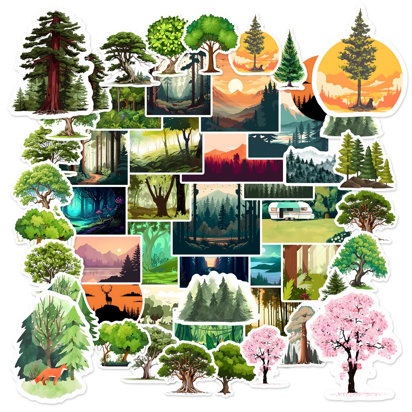 50Pcs Forest Adventure Stickers - Waterproof Vinyl Nature Sticker for Water Bottles Laptops Gear Scrapbooks Luggage Helmet Skateboard Snowboard Guitar- Perfect for Teens and Adults Nature Enthusiasts