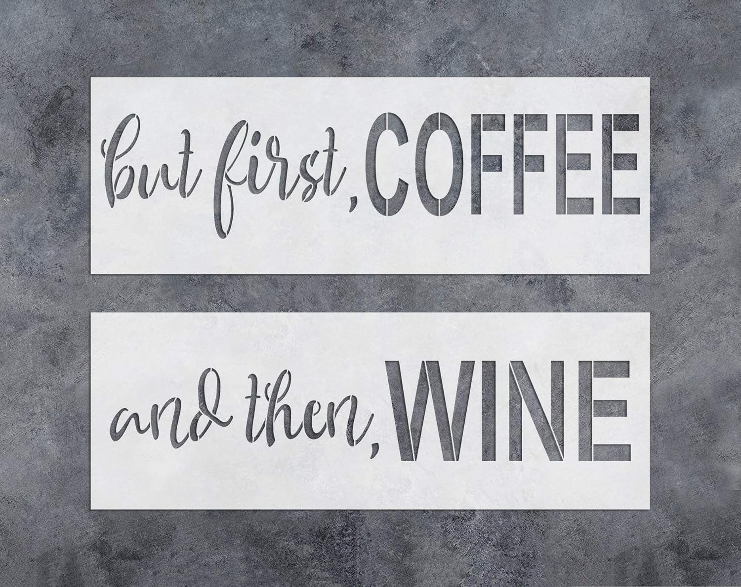 GSS Designs 2 Word Art Sign Stencil Set(6x17 inch) But First Coffee and Then Wine Stencil Home Decor,Sign Stencils for Painting on Wood(SL-026)