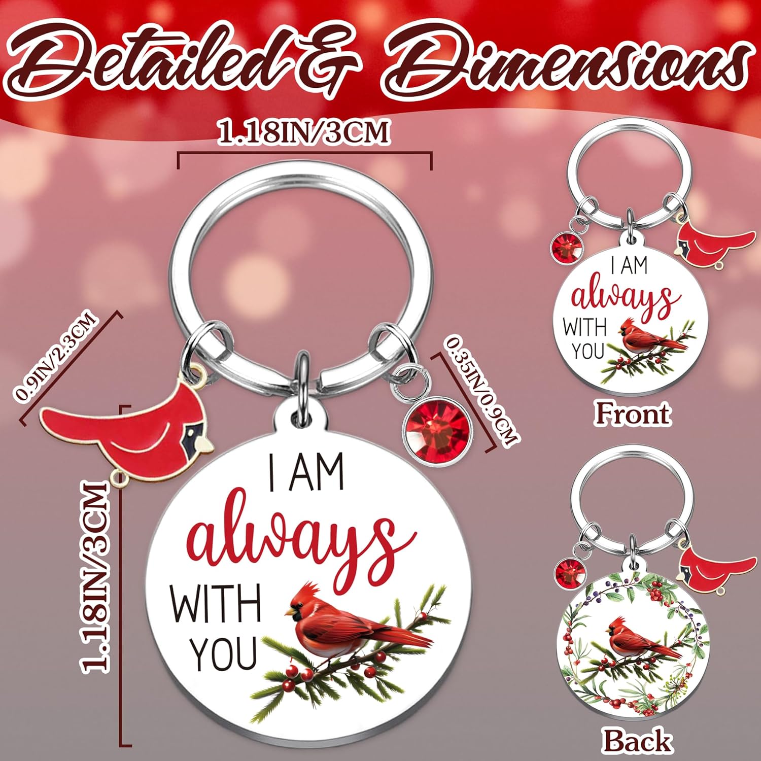 Cardinal Keychain Memorial Sympathy Gift - Red Cardinal Bird Key Ring, Remembrance Bereavement Gift for Loss of Loved One - Image 2