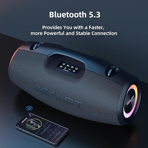 Miniatura 6 de ZEALOT Altavoz Bluetooth, altavoz inalámbrico para exteriores de 120 W con subwoofer, impermeable IP67 con luz LED, Bluetooth 5.2 para campamento,