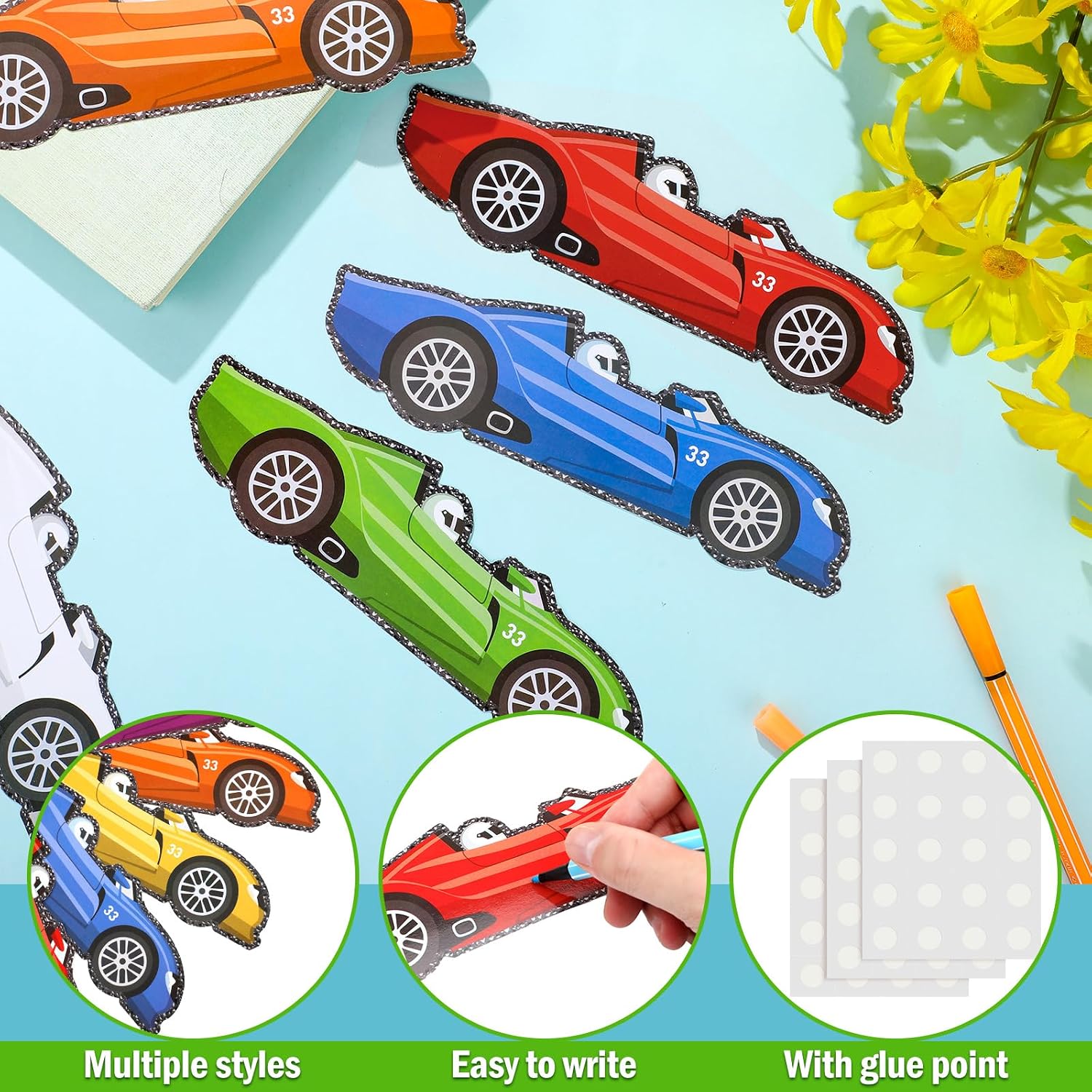Geyee Colorful Race Car Cutout Race Car Bulletin Board, 1.73 x 5.91 Inches image 3