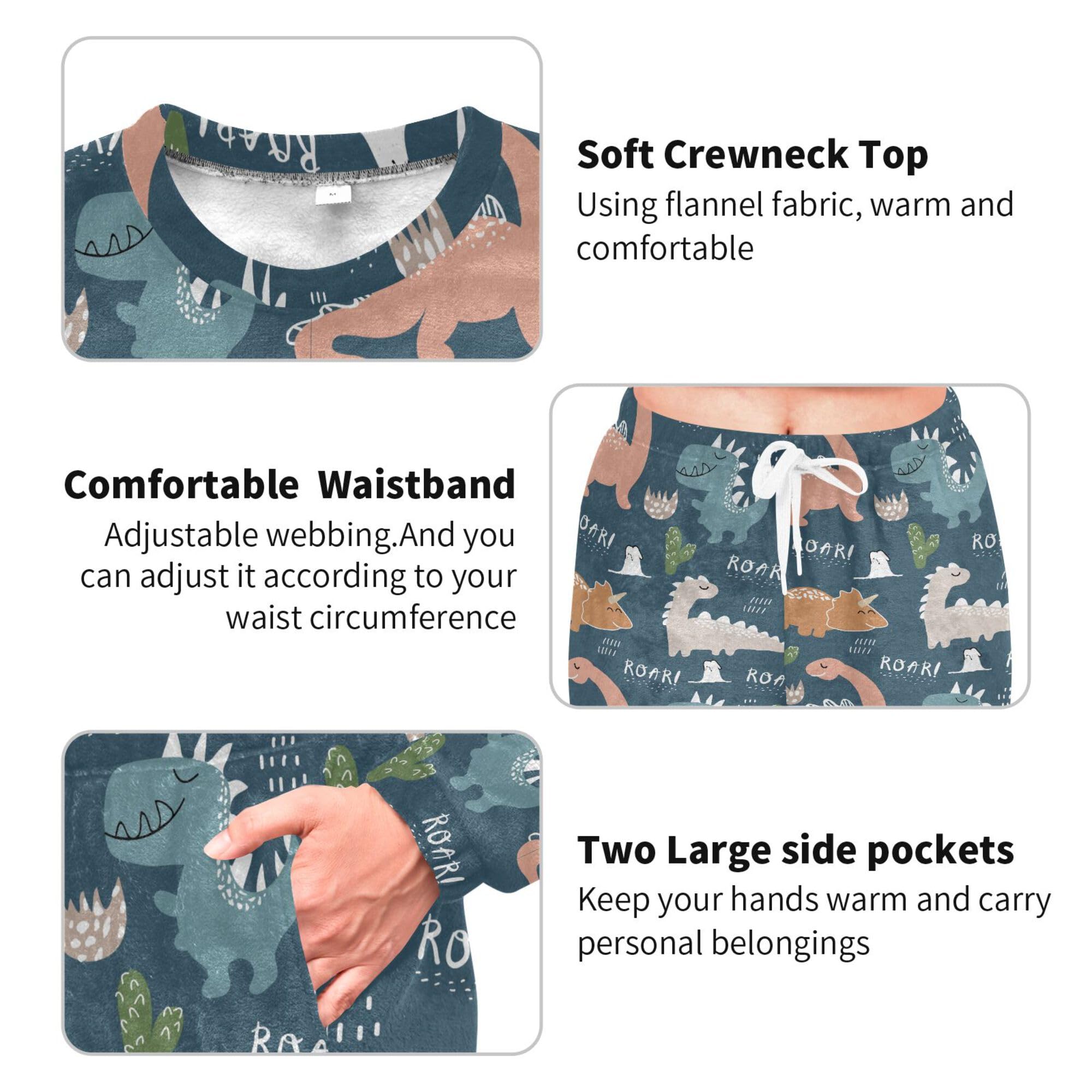 ALAZA Conjunto de pijama de forro polar para mujer, diseño de búho, luna y nubes, ropa de dormir de manga larga, ropa de dormir de dos piezas, ropa de dormir térmica, pijama súper suave, talla S