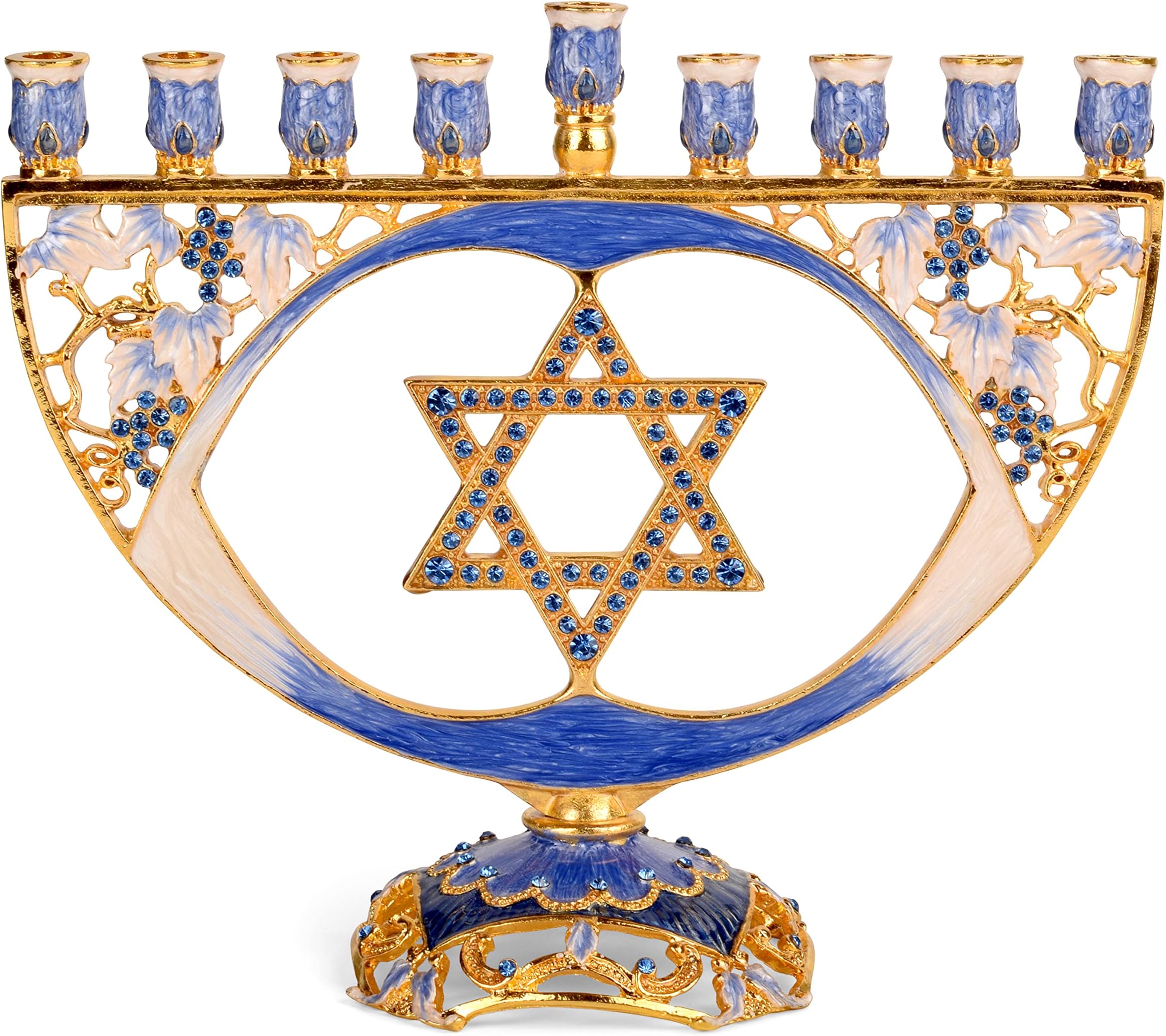 Hanukkah Menorah - Fits All Standard Chanukah Candles - Modern Jeweled Candle Menorahs for Chanukah - Blue Traditional Star - Ner Mitzvah