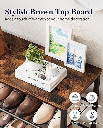 Miniatura 7 de Kitsure Zapatero para armario, organizador de zapatos marrón rústico con patas niveladoras, resistente y resistente al óxido, almacenamiento de