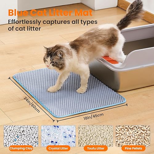 Miniatura 2 de Tapete de arena para gatos, 24 x 18 pulgadas, grande, de doble capa, tapete para atrapar arena para gatos, antideslizante, impermeable, a prueba de
