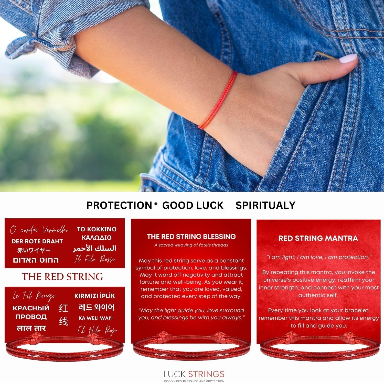 Luck Strings Adjustable Red String Blessing Bracelet - Symbol of Protection, Love, and Blessings | Durable, Waterproof Cord with Leather-Like Finish (2mm thick) - Image 4