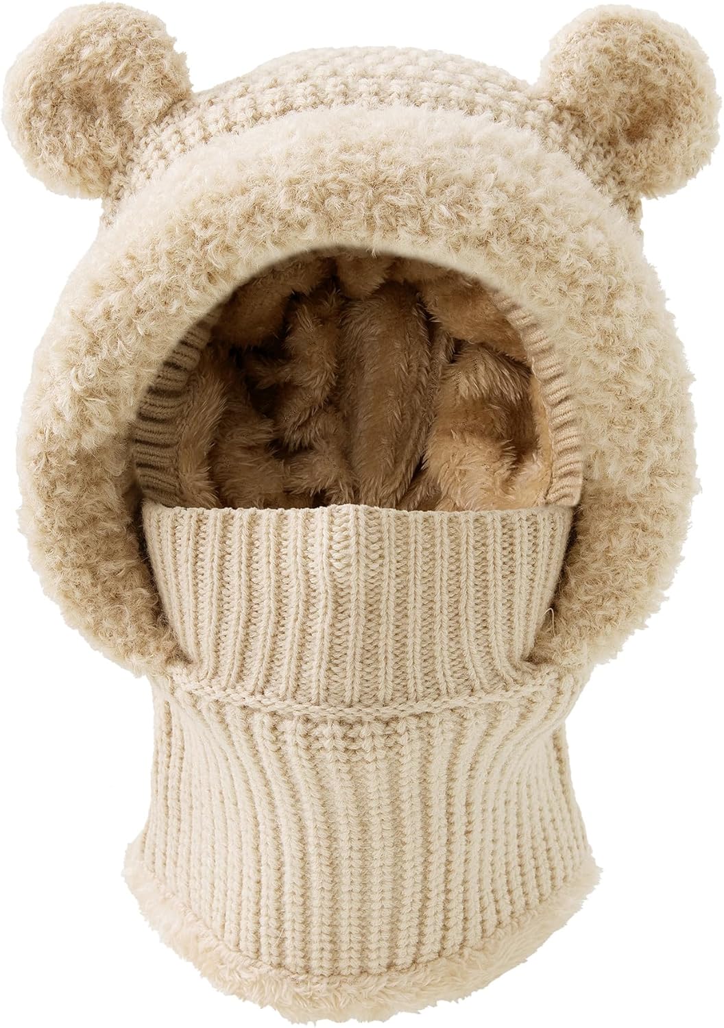 Jastore Kid Winter Hat Scarf Set Boys Girls Knit Hood Hats Balaclava Beanie Hat Warm Fleece Lining Scarf Skull Cap - Image 3