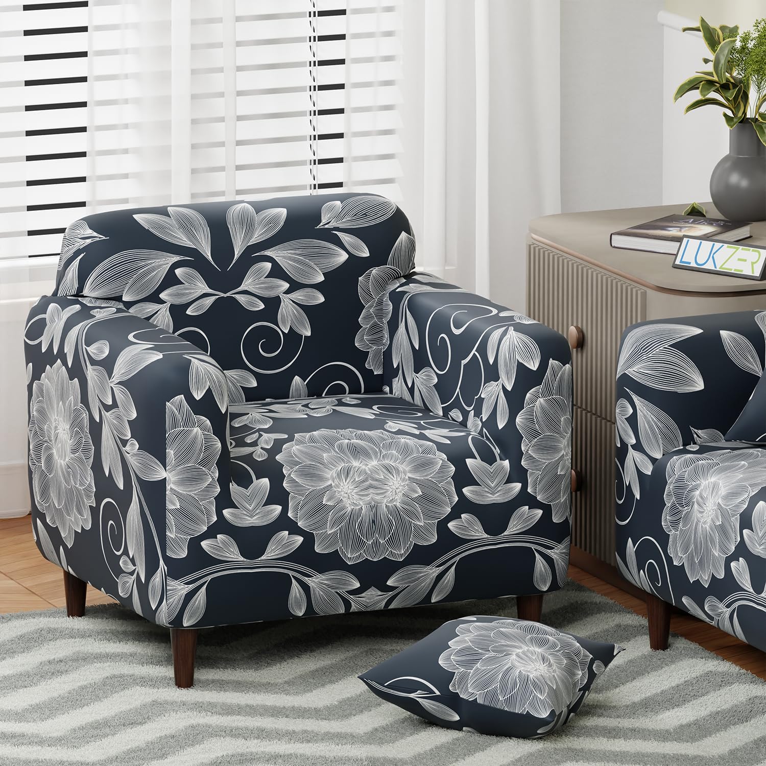 Lukzer Universal 1 Seater Sofa Cover with 1 Pillow Case 140 GSM Big Elasticity Slipcover for Couch Protector Stretchable (Blue Dahlia Design/90-140cm) SC-003-01 (B0B4SX8RHN) Amazon Price History, Amazon Price Tracker