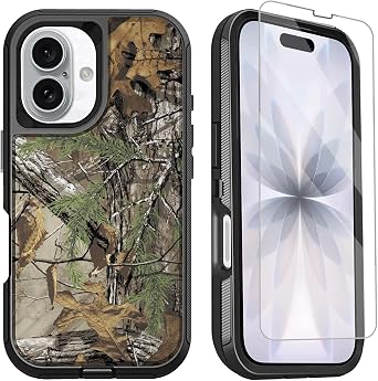 for iPhone 17 Case with Screen Protector Camo Men Boys Design, 3-Layer Full Body Rugged Shockproof Heavy Duty Protective Phone Case for iPhone 17, Camouflage