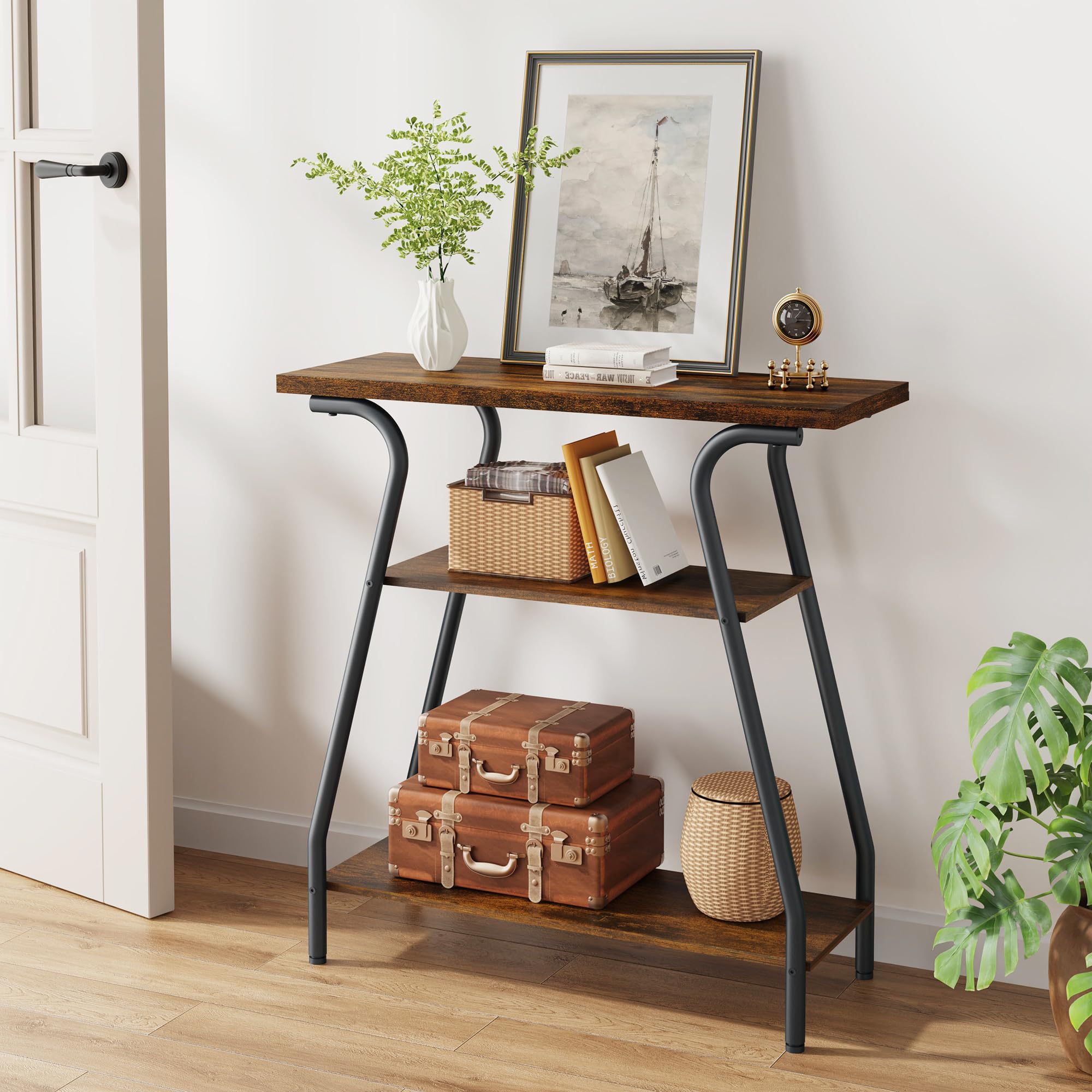 FAVOOSTY Tavolo Consolle, Tavolo Ingresso con 3 Ripiani, Tavolino Laterale in Legno, 80 x 30 x 81cm per Soggiorno, Ingresso, Corridoio, Camera da Letto