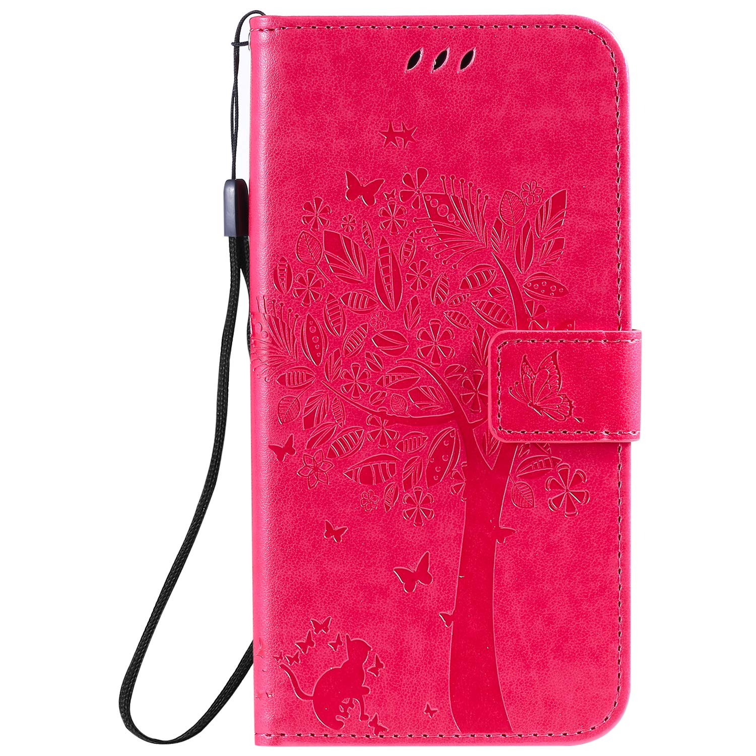 Conber Cover per Huawei P10, Custodia in Pelle PU con Interno TPU Antiurto, Serie Gatto e Albero Flip Case Cover Custodia Portafoglio per Huawei P10 - Verde
