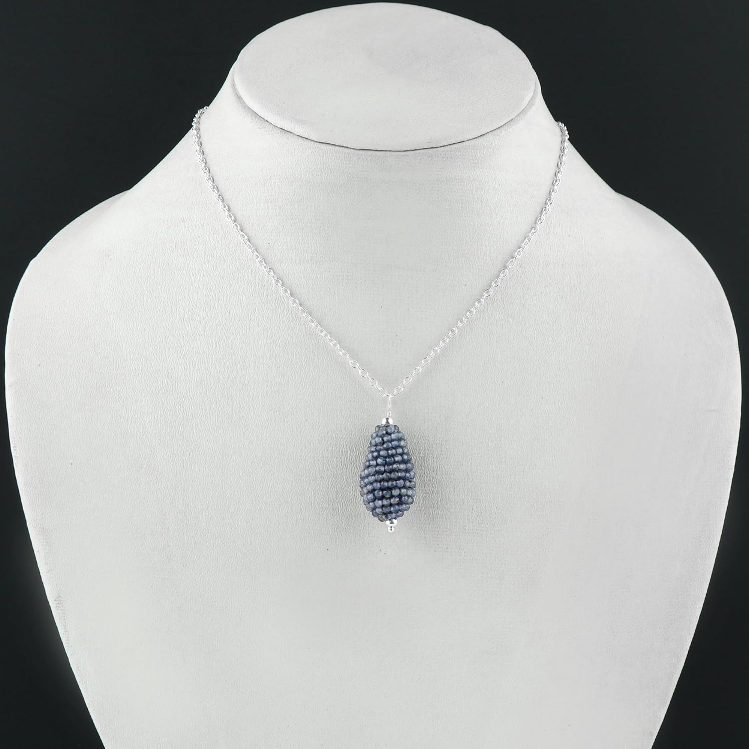 Handmade Crochet Beaded Pendant Necklace | Natural Blue Iolite Gemstone | Teardrop Design Jewelry | Adjustable Silver Chain | Healing Crystal Jewelry for Women | 18inches - Image 5