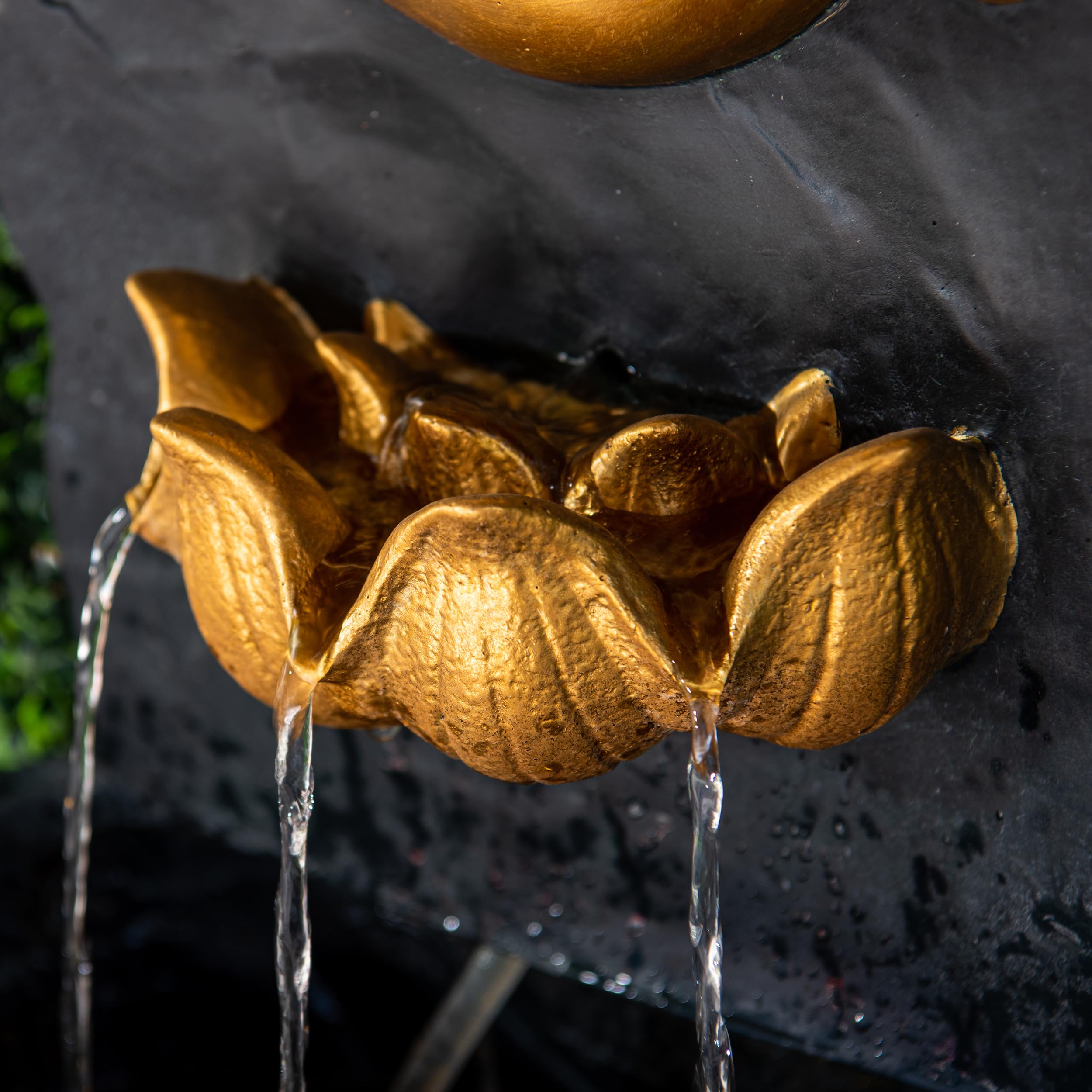XBrand 30 in H Fiber Resin Wall Buddha Zen Outdoor Garden Water Fountain w/Warm LED Light, Gold